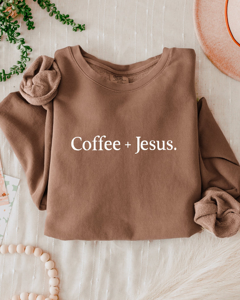 Coffee + Jesus Fall Autumn Garment Dyed Comfort Colors Sweatshirt