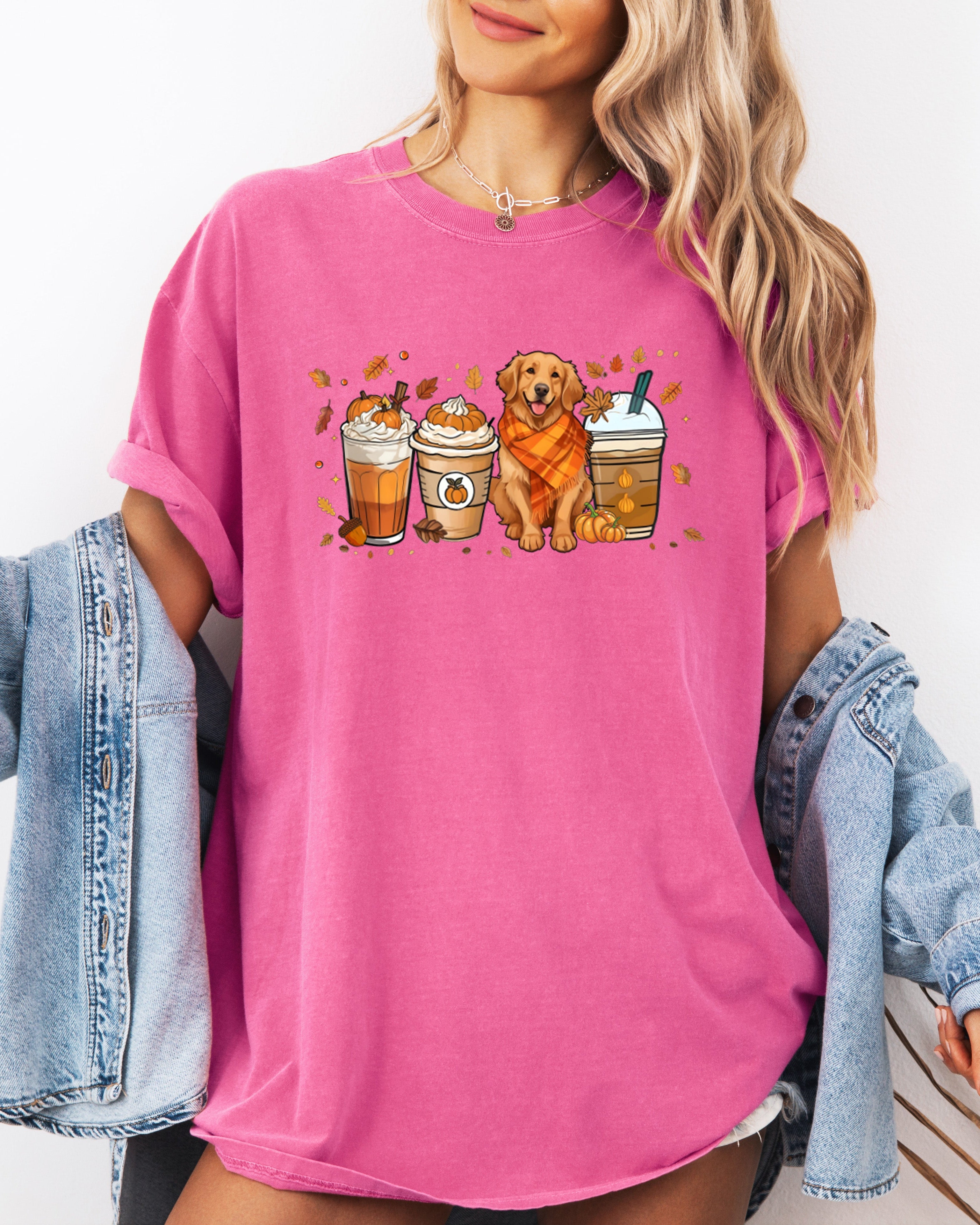 Coffee Pumpkin Spice Latte and Retriever Fall Thanksgiving day Christmas Autumn Comfort Colors Garment Dyed T Shirt