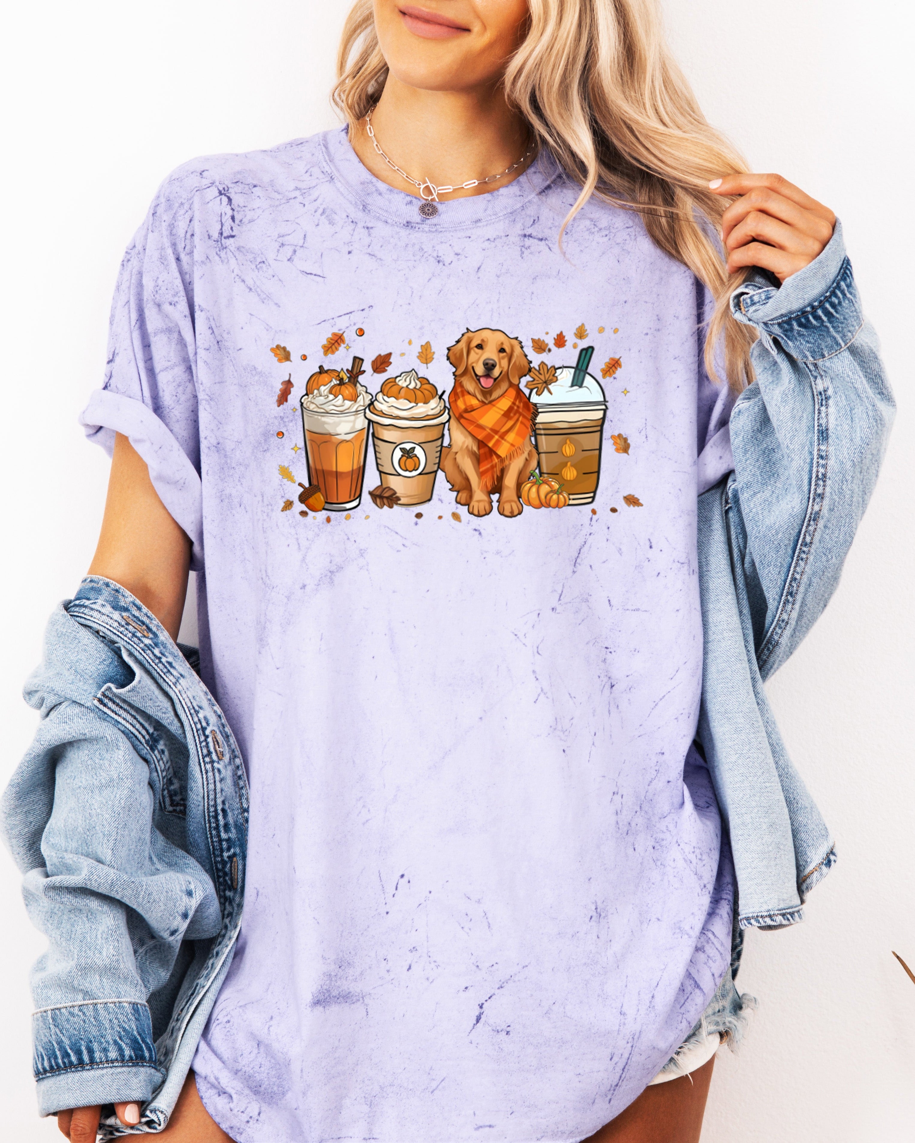 Coffee Pumpkin Spice Latte and Retriever Fall Thanksgiving day Christmas Autumn Comfort Colors Garment Dyed T Shirt