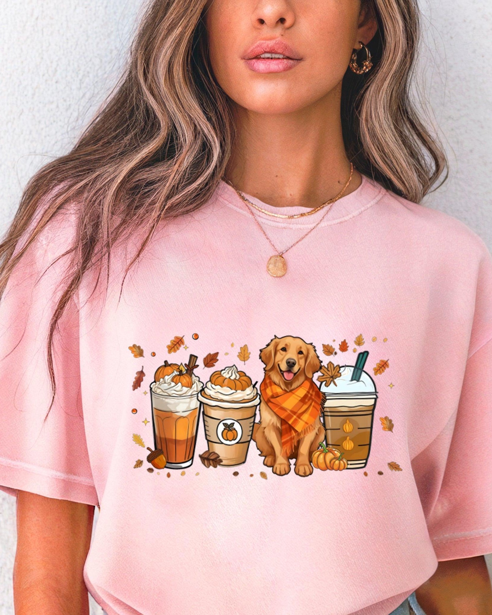 Coffee Pumpkin Spice Latte and Retriever Fall Thanksgiving day Christmas Autumn Comfort Colors Garment Dyed T Shirt