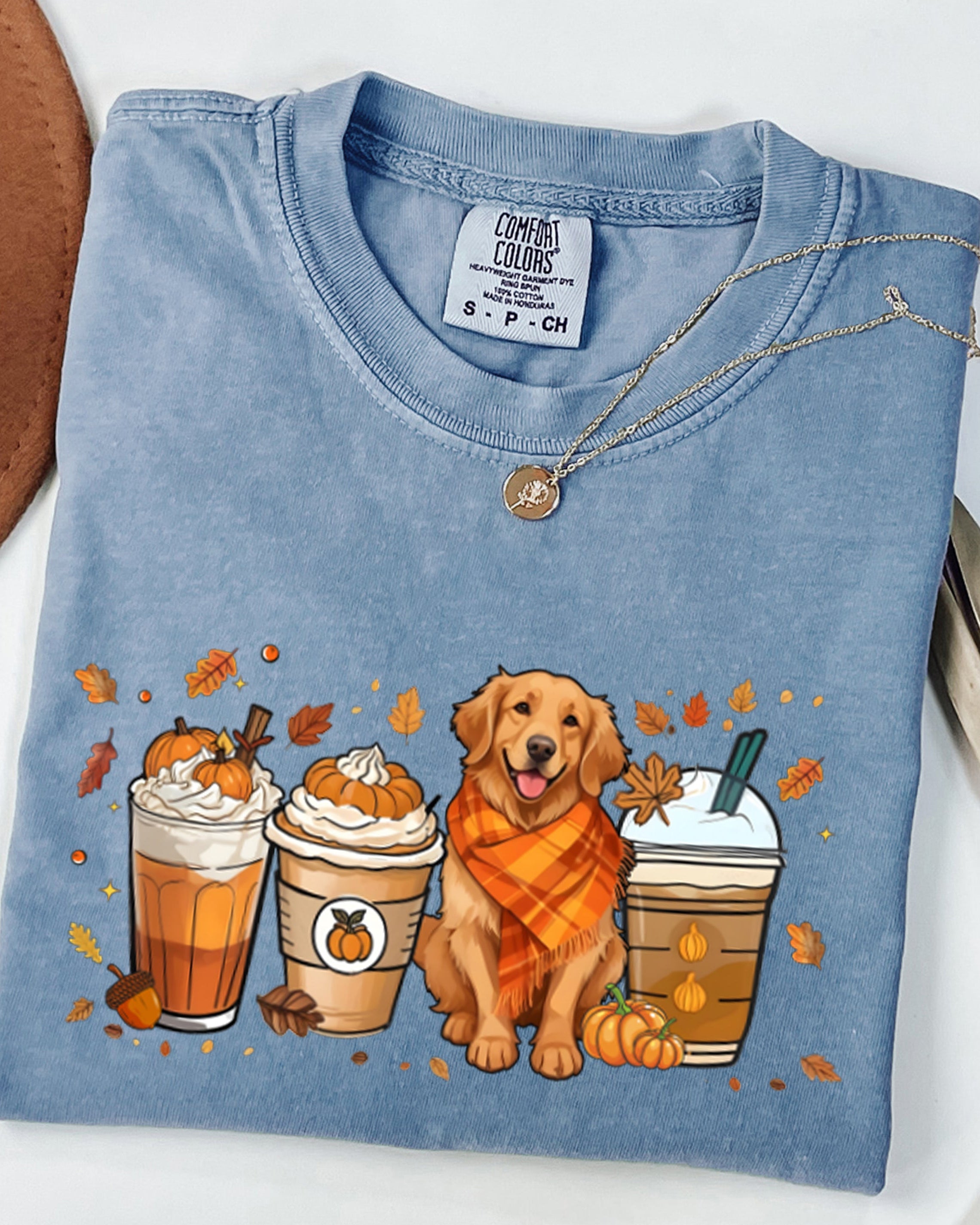 Coffee Pumpkin Spice Latte and Retriever Fall Thanksgiving day Christmas Autumn Comfort Colors Garment Dyed T Shirt