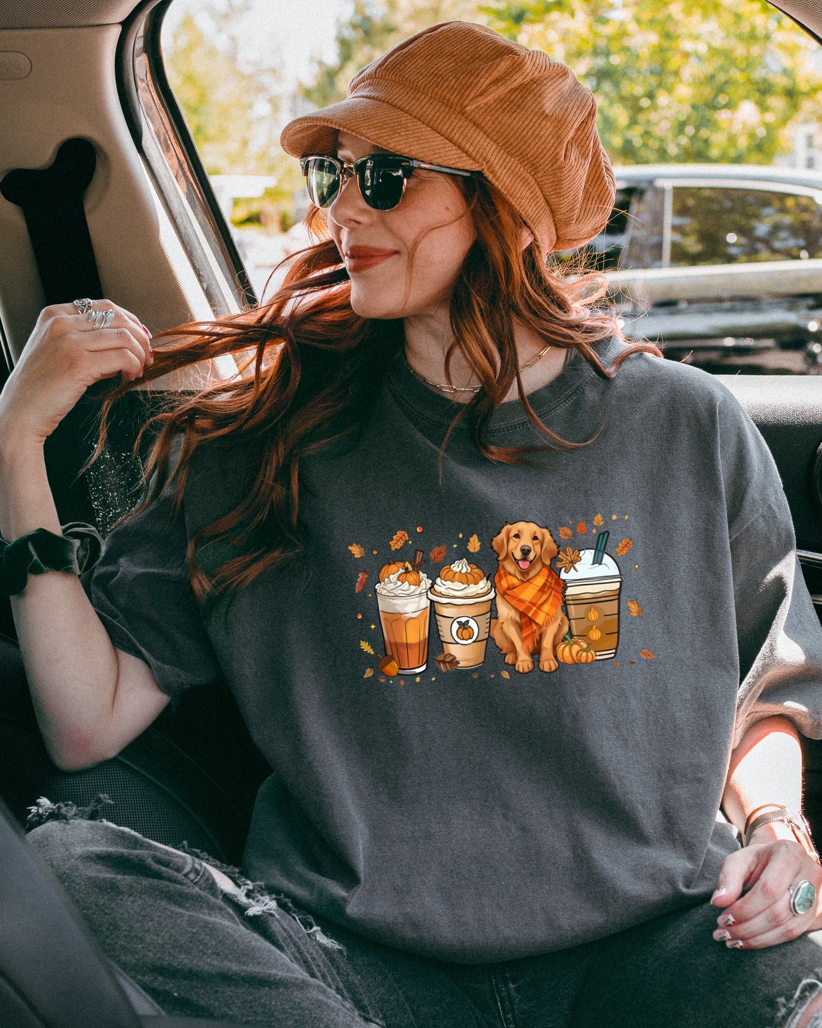 Coffee Pumpkin Spice Latte and Retriever Fall Thanksgiving day Christmas Autumn Comfort Colors Garment Dyed T Shirt