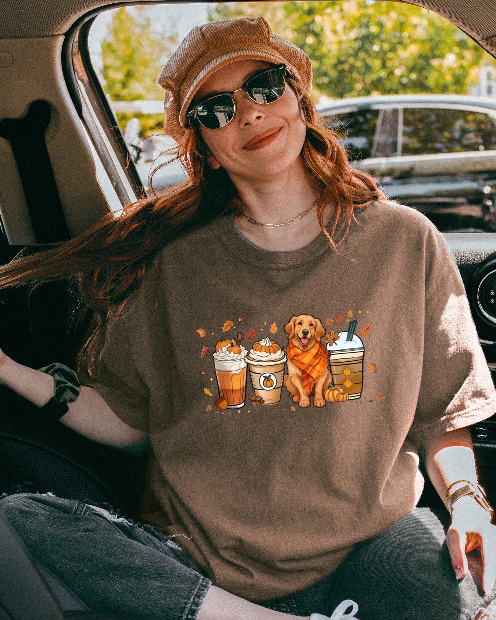 Coffee Pumpkin Spice Latte and Retriever Fall Thanksgiving day Christmas Autumn Comfort Colors Garment Dyed T Shirt