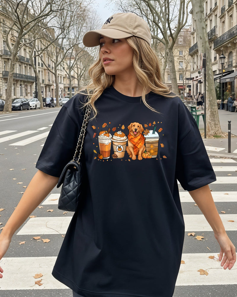 Coffee Pumpkin Spice Latte and Retriever Fall Thanksgiving day Christmas Autumn Comfort Colors Garment Dyed T Shirt