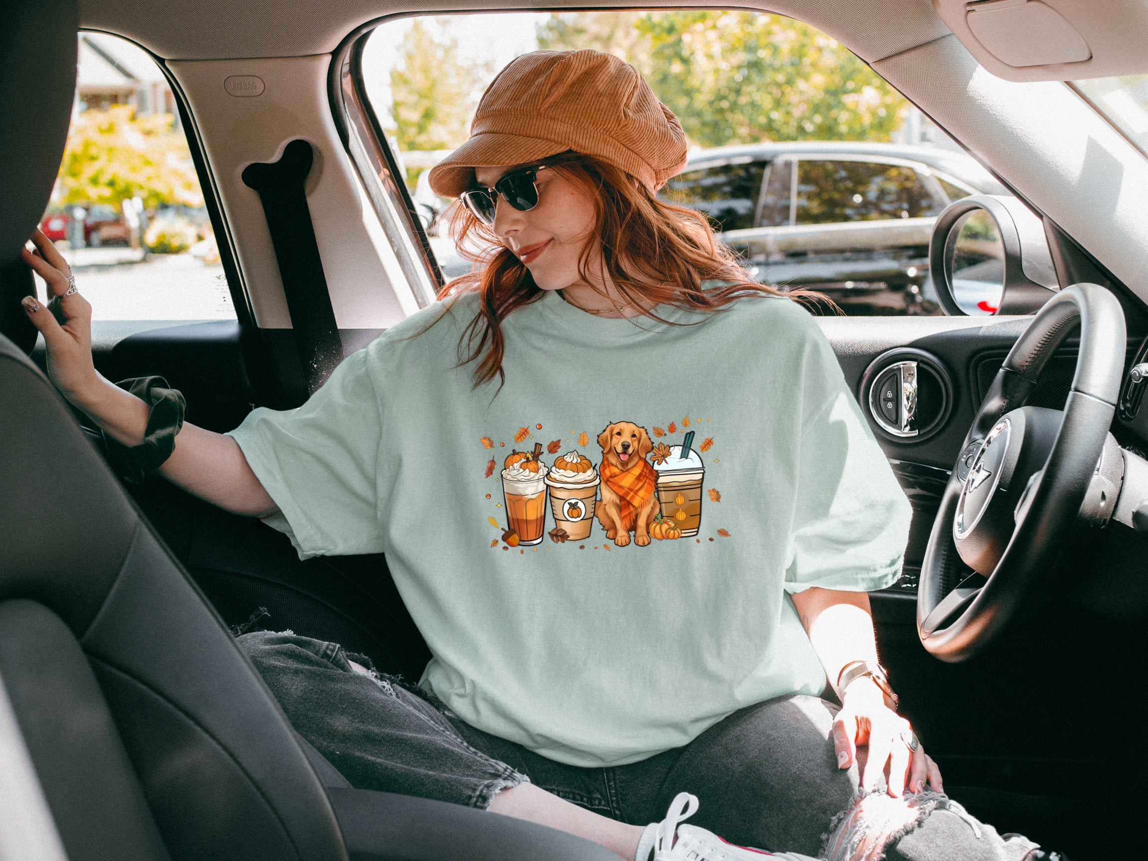 Coffee Pumpkin Spice Latte and Retriever Fall Thanksgiving day Christmas Autumn Comfort Colors Garment Dyed T Shirt