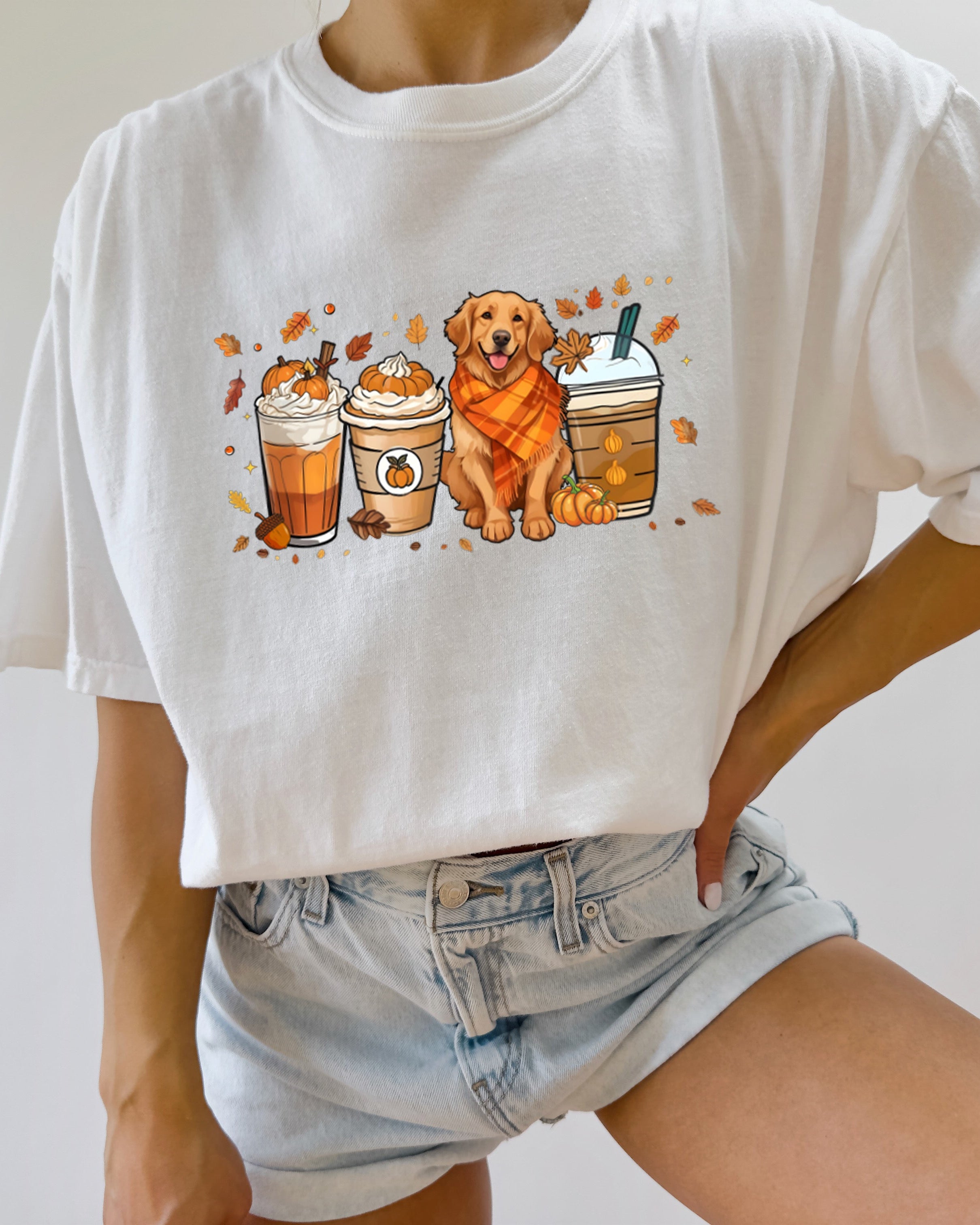 Coffee Pumpkin Spice Latte and Retriever Fall Thanksgiving day Christmas Autumn Comfort Colors Garment Dyed T Shirt