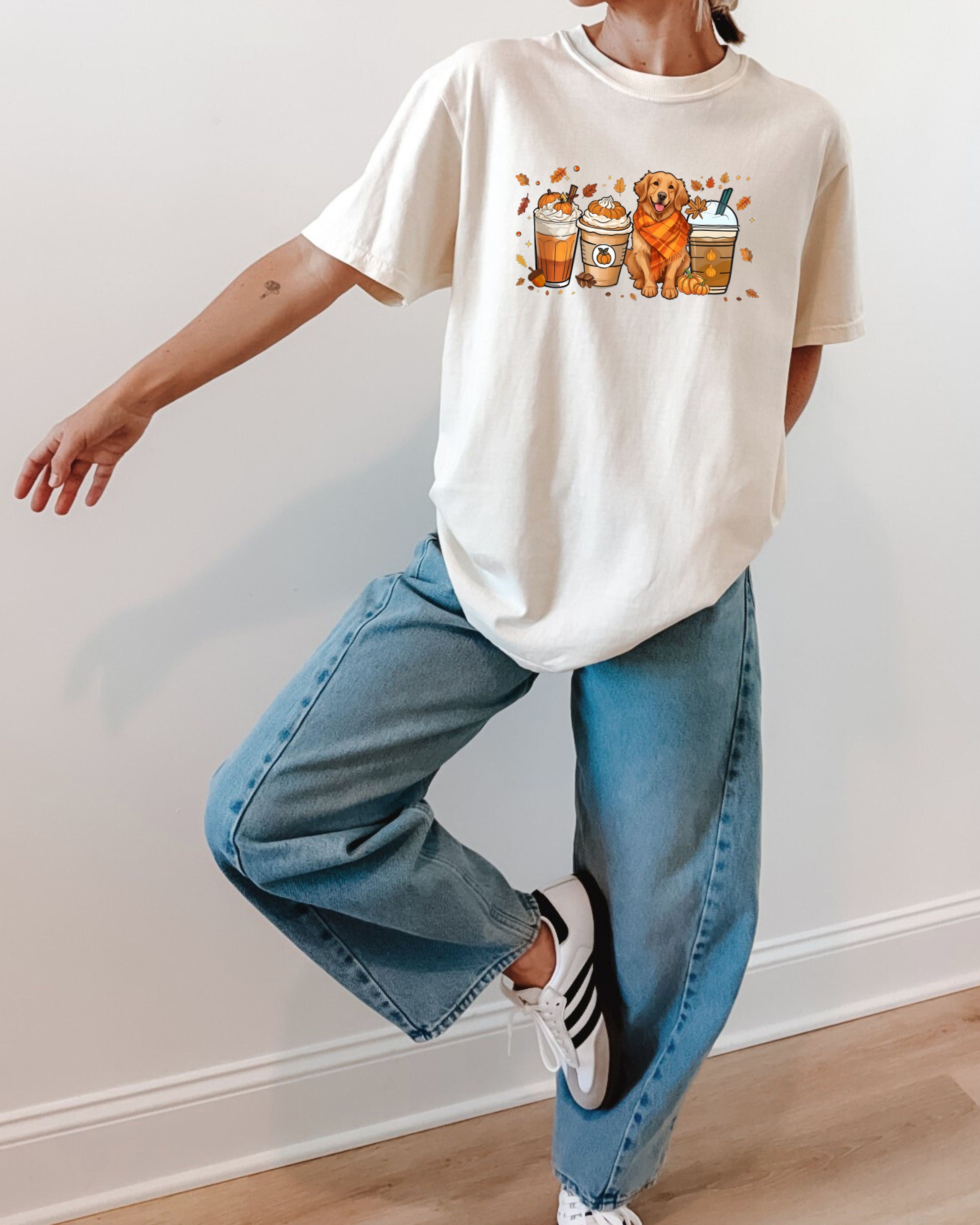 Coffee Pumpkin Spice Latte and Retriever Fall Thanksgiving day Christmas Autumn Comfort Colors Garment Dyed T Shirt