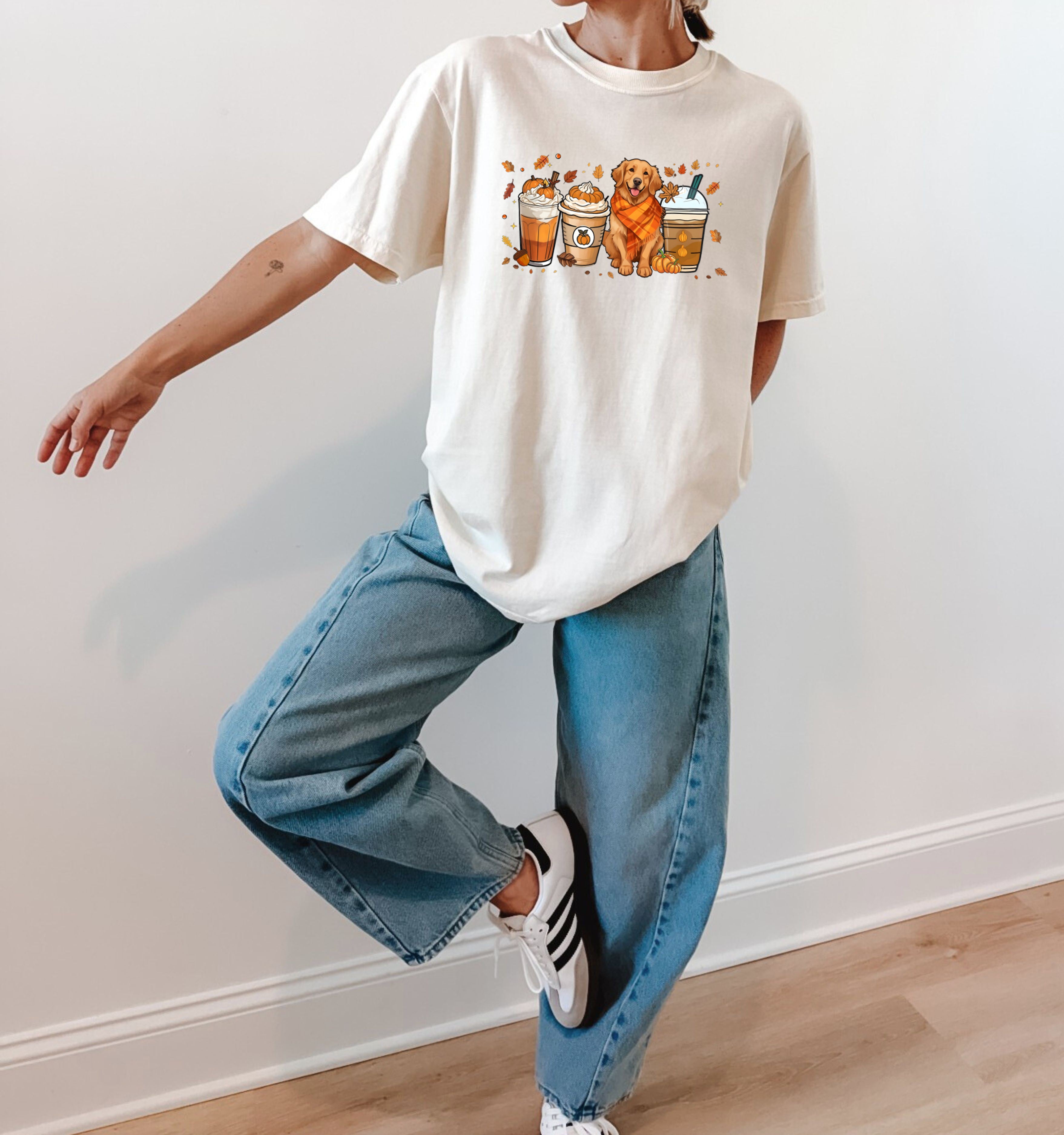 Coffee Pumpkin Spice Latte and Retriever Fall Thanksgiving day Christmas Autumn Comfort Colors Garment Dyed T Shirt