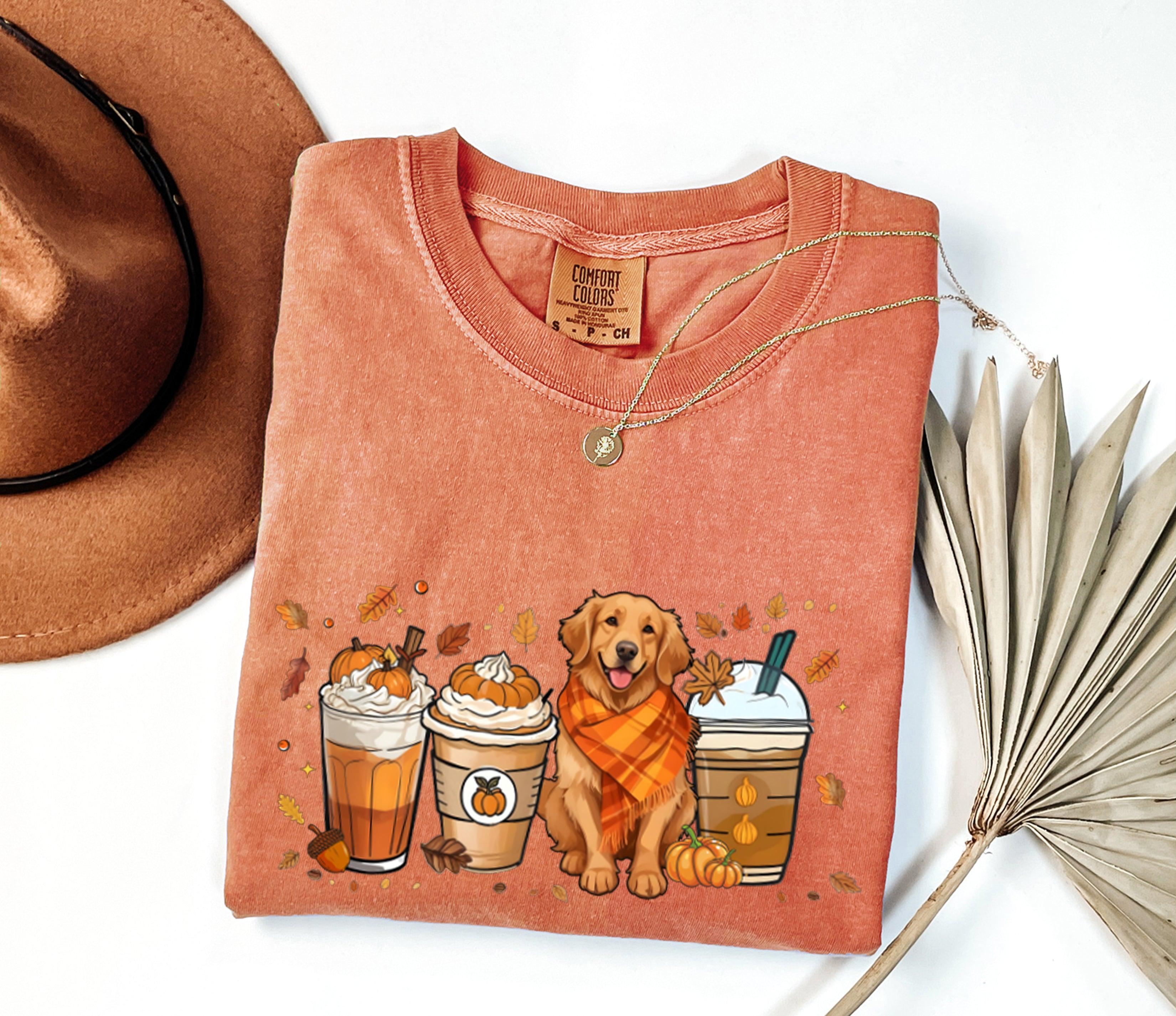 Coffee Pumpkin Spice Latte and Retriever Fall Thanksgiving day Christmas Autumn Comfort Colors Garment Dyed T Shirt