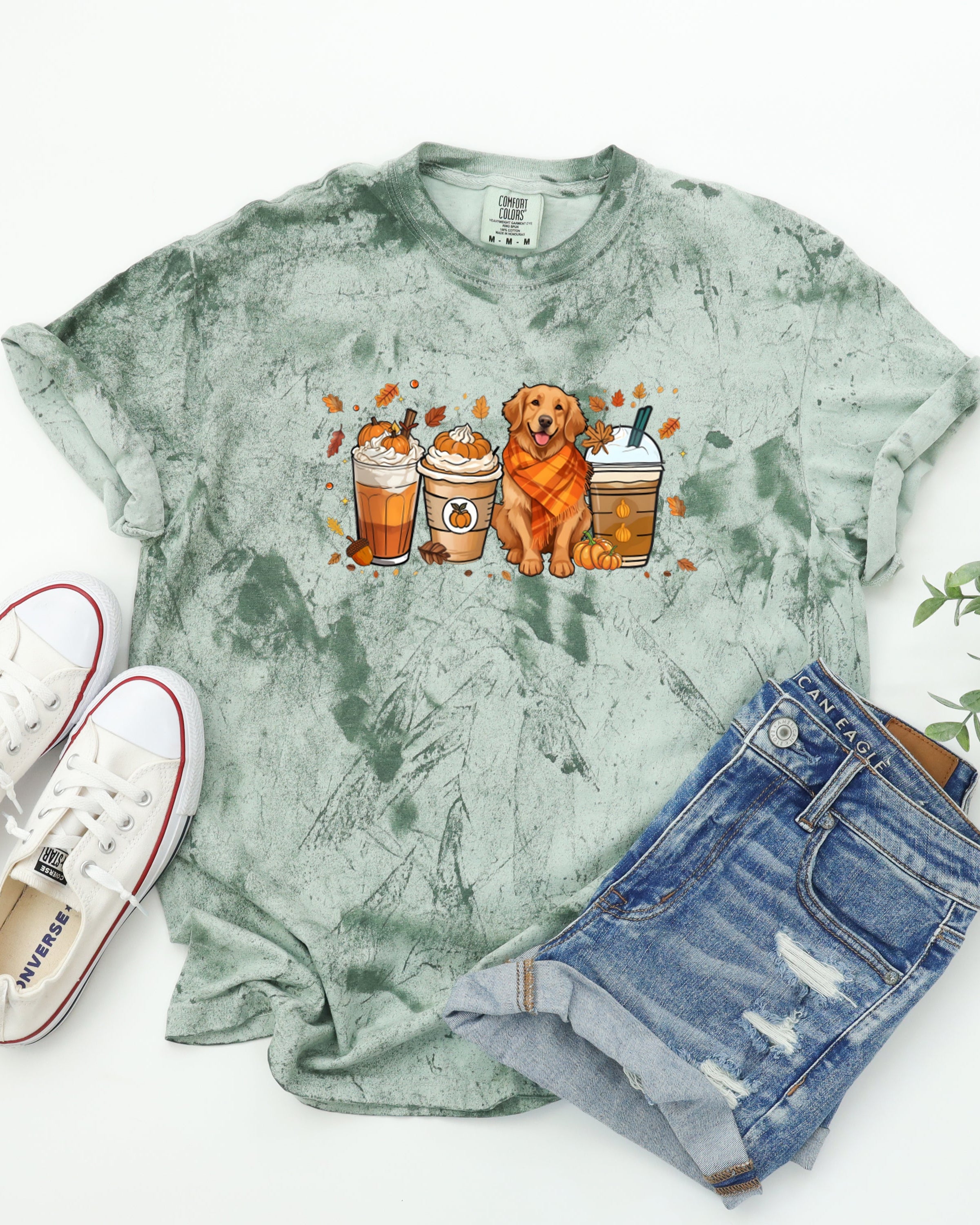 Coffee Pumpkin Spice Latte and Retriever Fall Thanksgiving day Christmas Autumn Comfort Colors Garment Dyed T Shirt