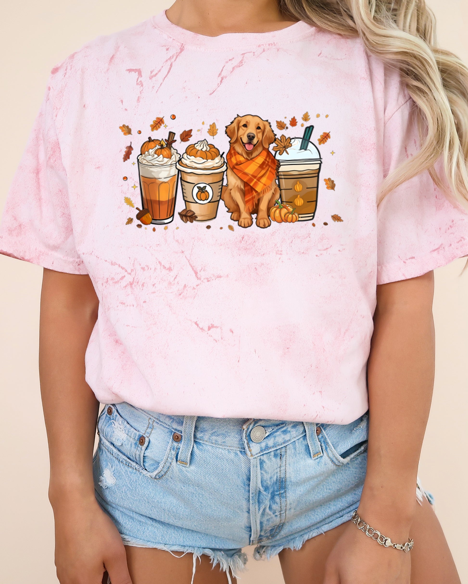 Coffee Pumpkin Spice Latte and Retriever Fall Thanksgiving day Christmas Autumn Comfort Colors Garment Dyed T Shirt