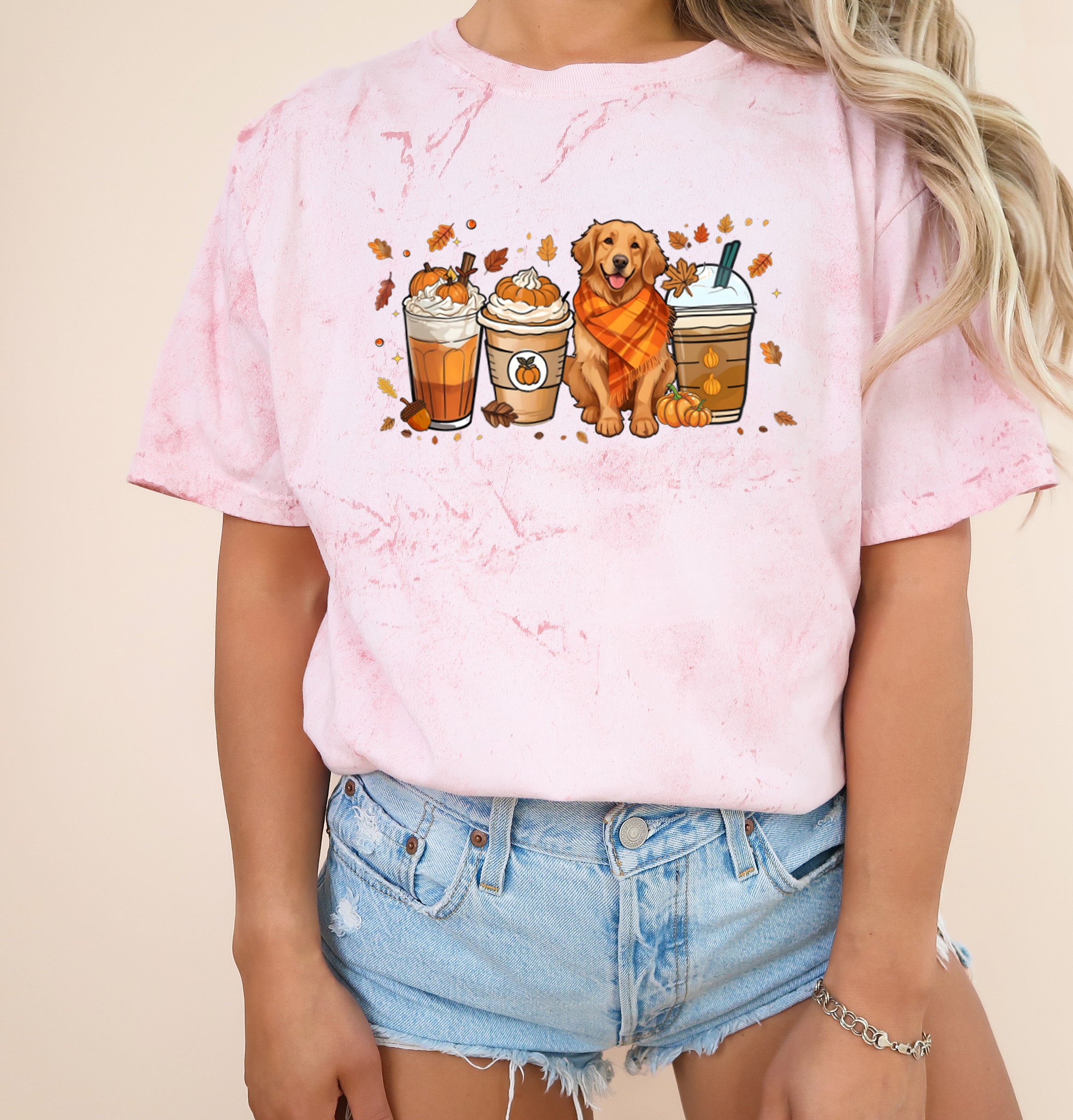 Coffee Pumpkin Spice Latte and Retriever Fall Thanksgiving day Christmas Autumn Comfort Colors Garment Dyed T Shirt