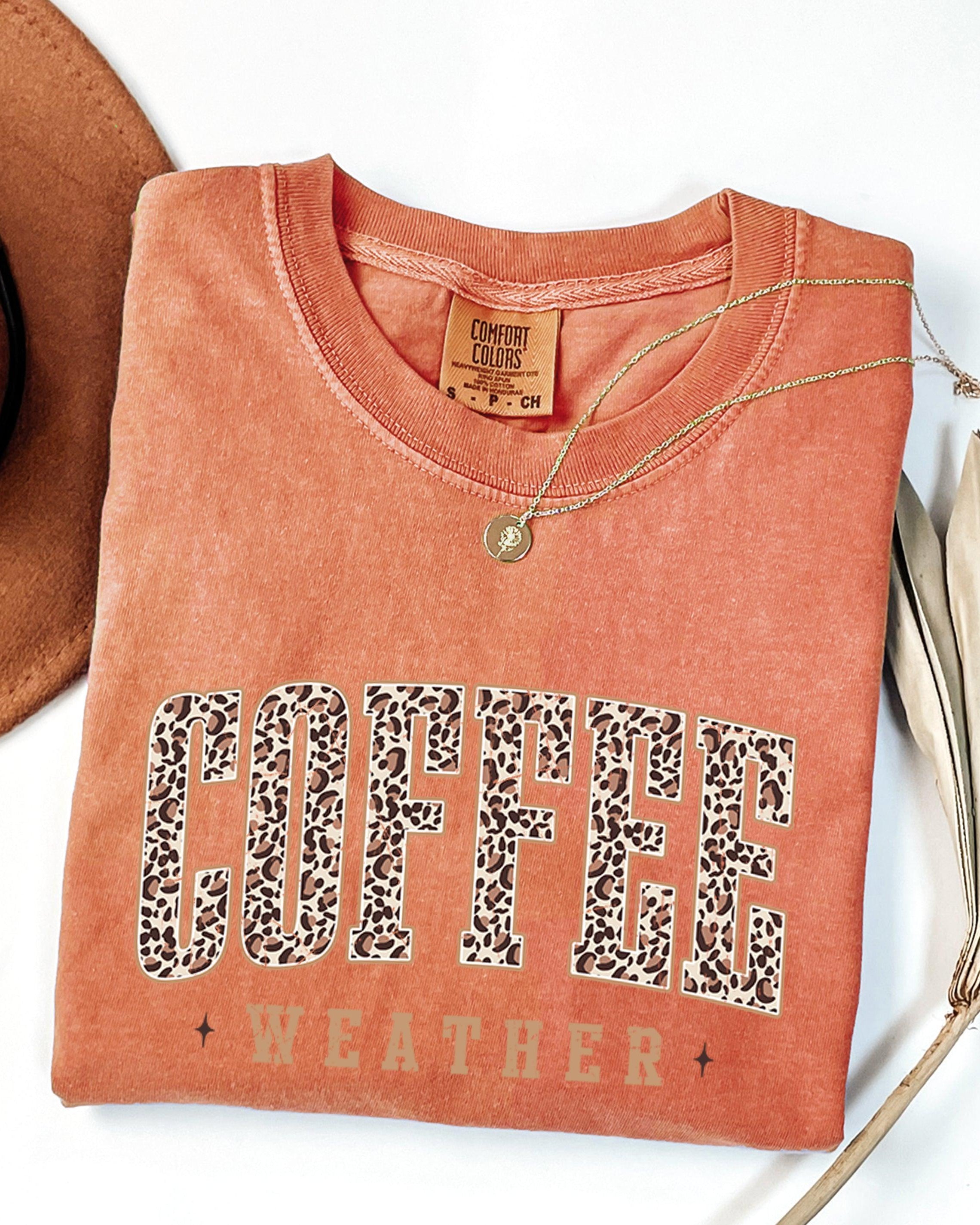 Coffee Weather Fall Thanksgiving day Christmas Autumn Comfort Colors Garment Dyed T Shirt