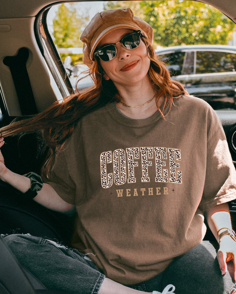 Coffee Weather Fall Thanksgiving day Christmas Autumn Comfort Colors Garment Dyed T Shirt