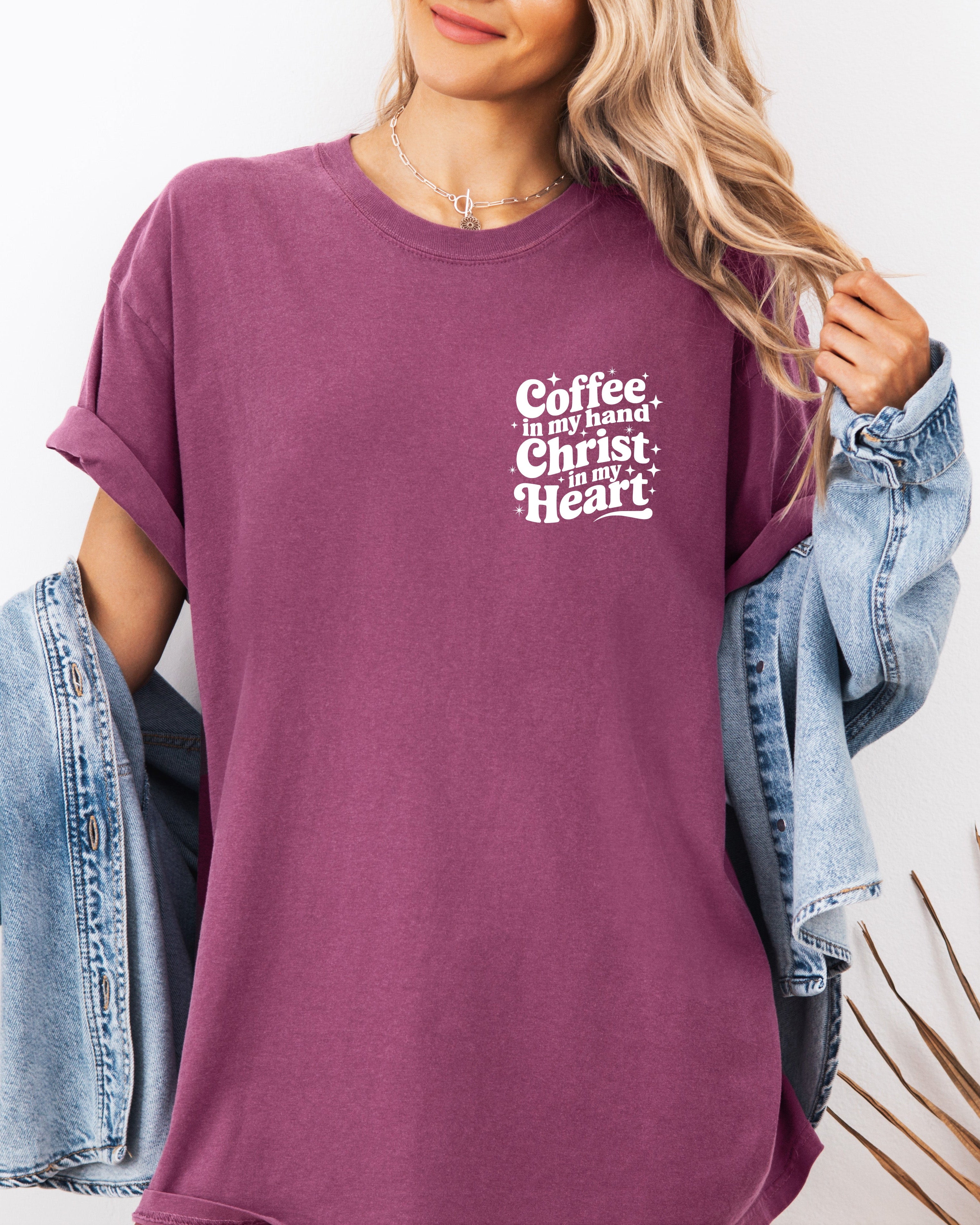 Coffee in my hand Christ in my heart Fall Thanksgiving day Christmas Autumn Comfort Colors Garment Dyed T Shirt