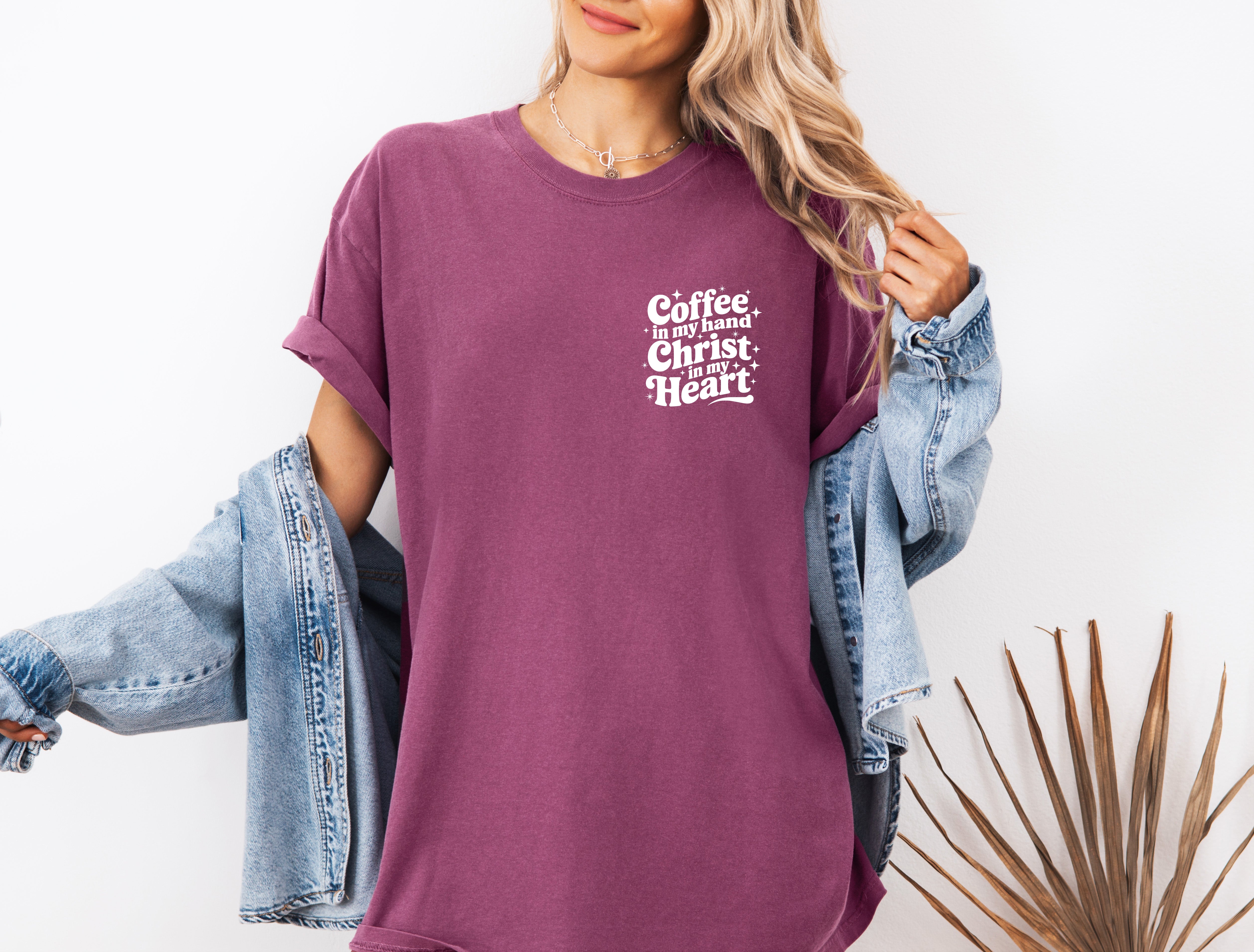 Coffee in my hand Christ in my heart Fall Thanksgiving day Christmas Autumn Comfort Colors Garment Dyed T Shirt