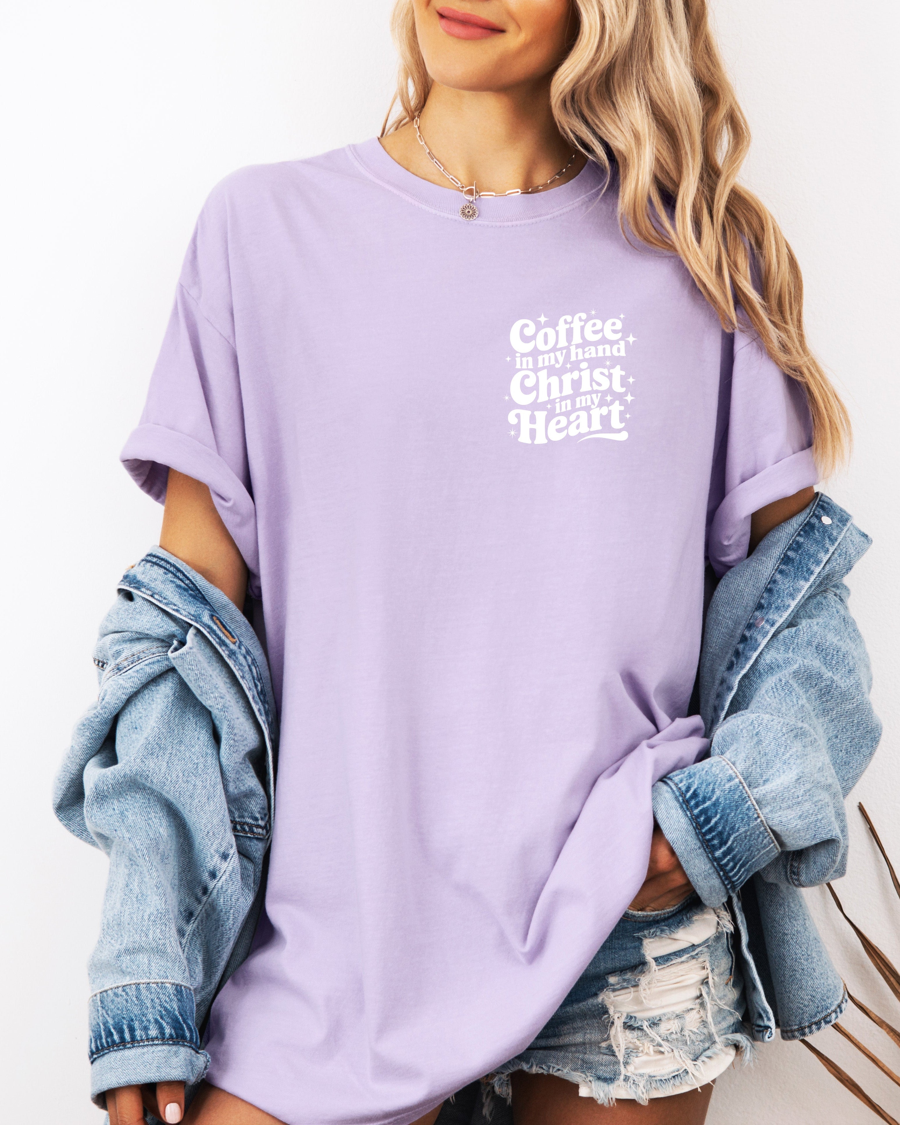 Coffee in my hand Christ in my heart Fall Thanksgiving day Christmas Autumn Comfort Colors Garment Dyed T Shirt