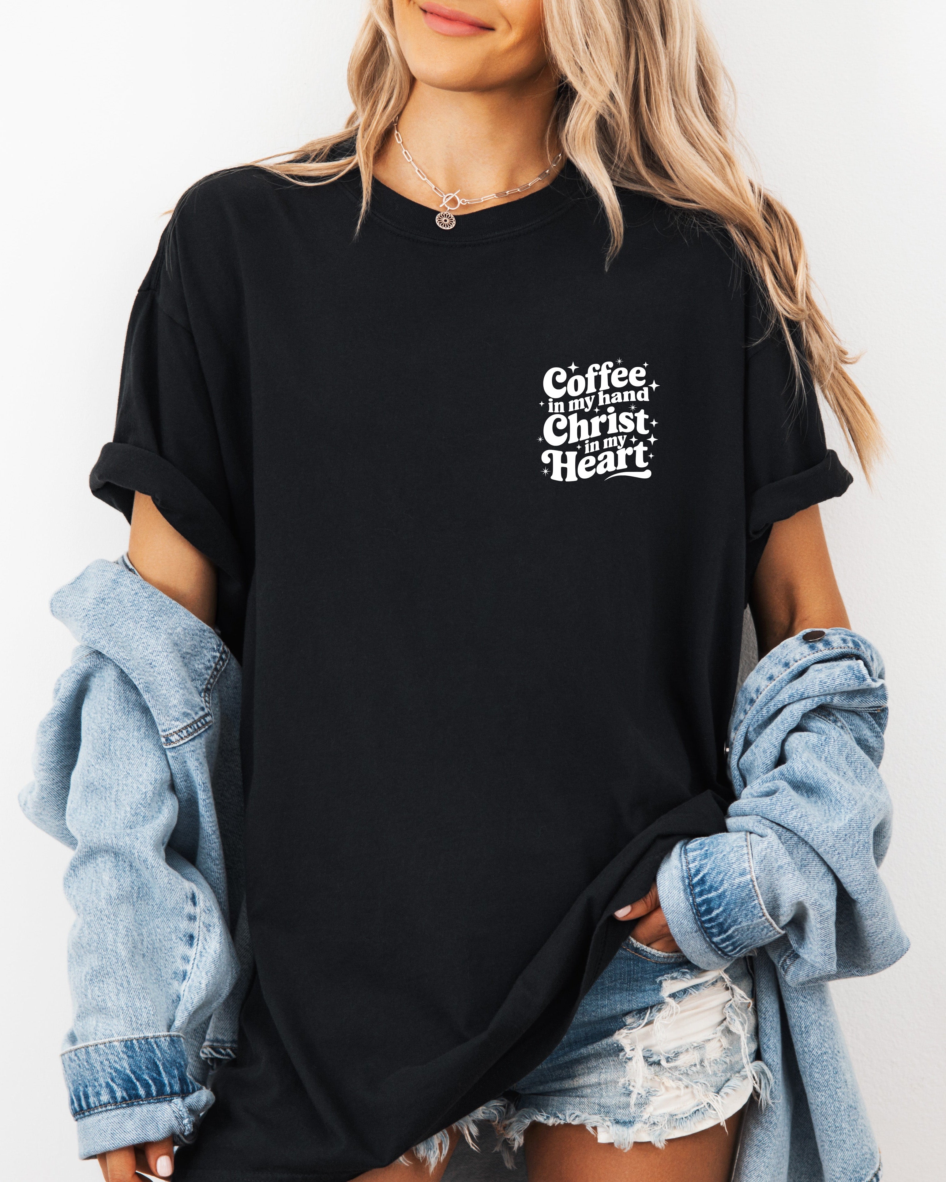 Coffee in my hand Christ in my heart Fall Thanksgiving day Christmas Autumn Comfort Colors Garment Dyed T Shirt