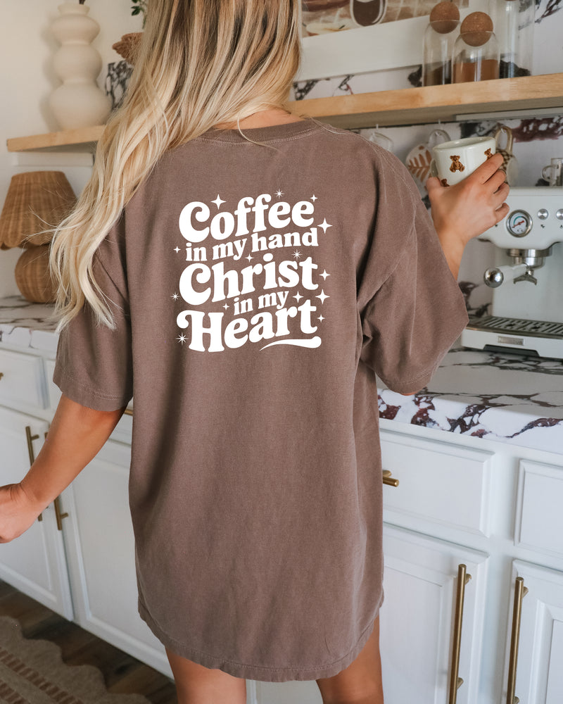 Coffee in my hand Christ in my heart Fall Thanksgiving day Christmas Autumn Comfort Colors Garment Dyed T Shirt