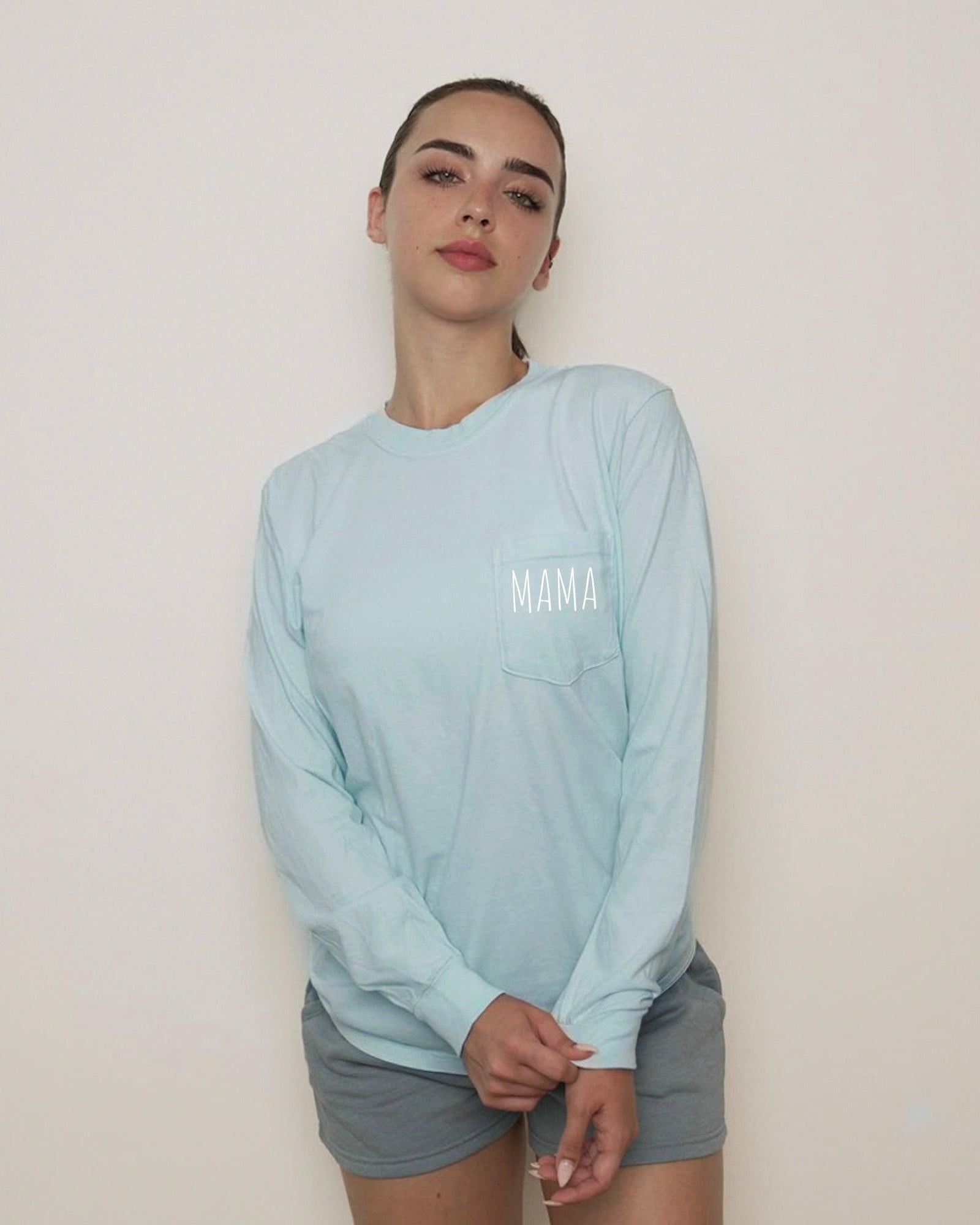 Comfort Colors Mama Pocket Long Sleeve Shirt (Cute)