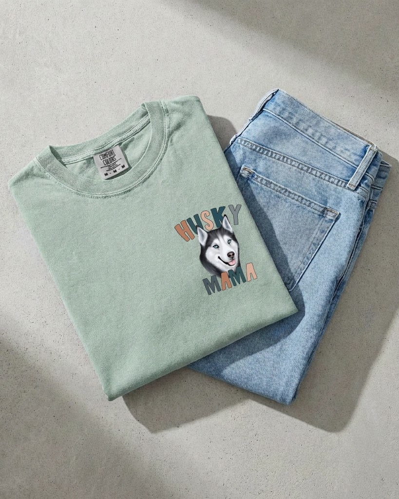 Husky Dog Mom Comfort Colors T-Shirt (Center), Gift for Women