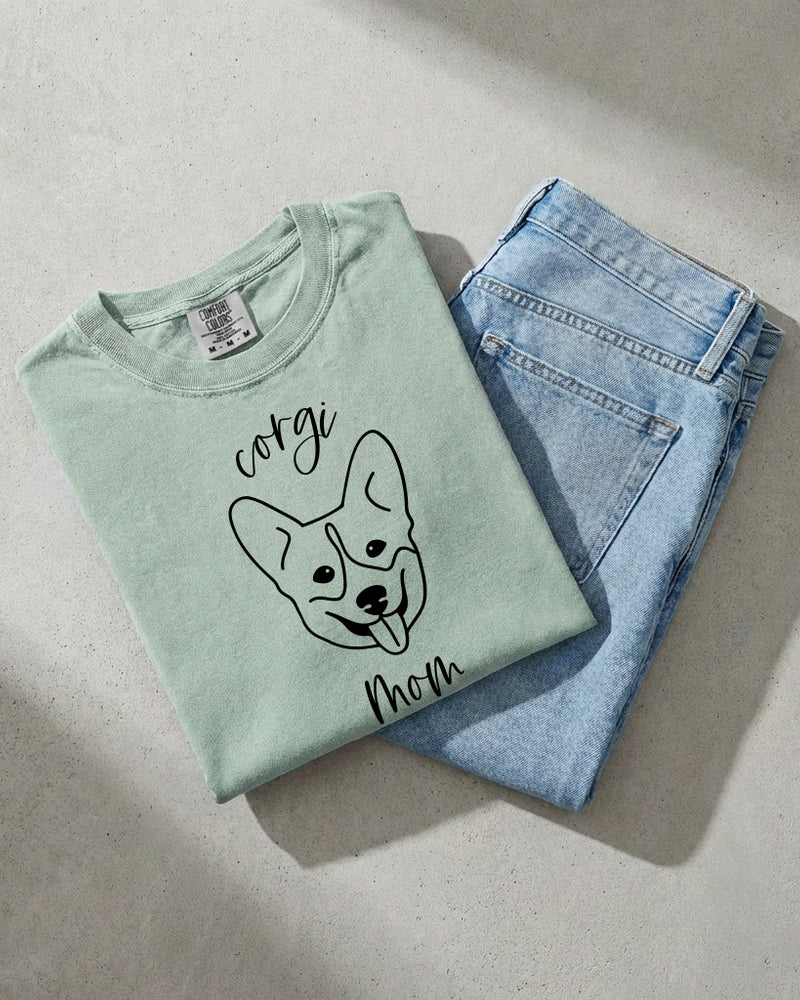 Corgi Dog Mom Comfort Colors T Shirt (center)