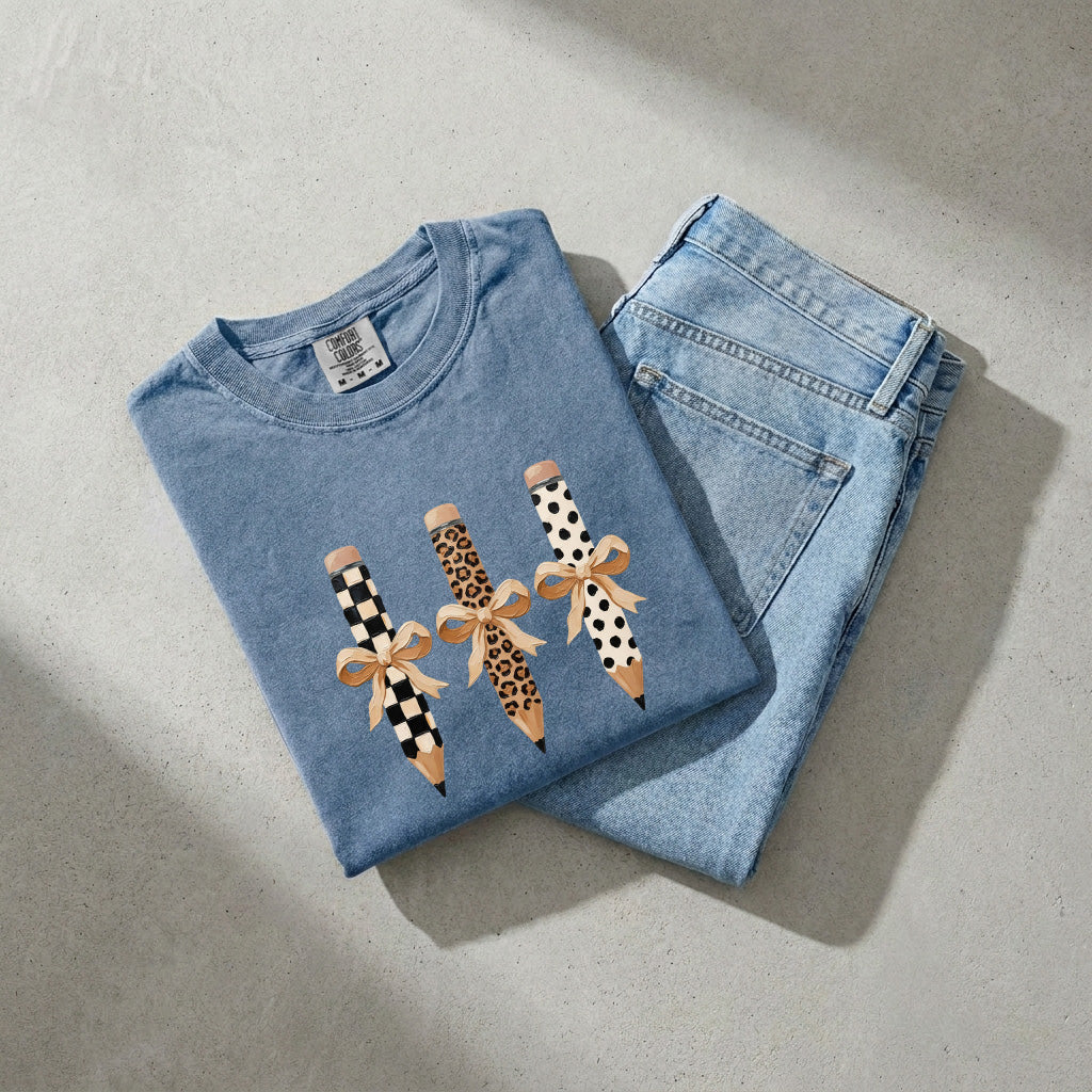 Teacher Pencils Plaid Dot Leopard Comfort Colors Garment-Dyed T-Shirt