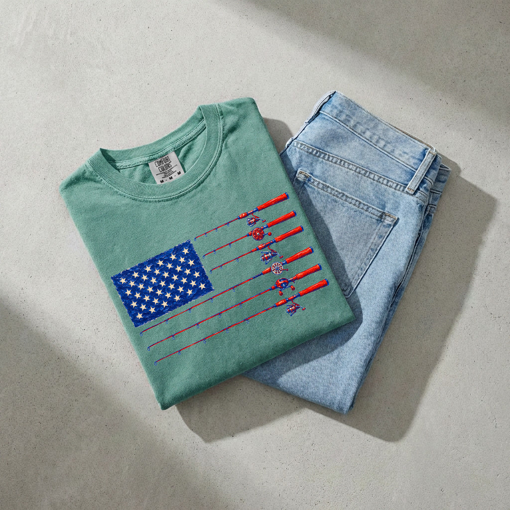 USA America Fishing Comfort Colors T Shirt - 4th of July, Memorial day, Veterans day gift for dad