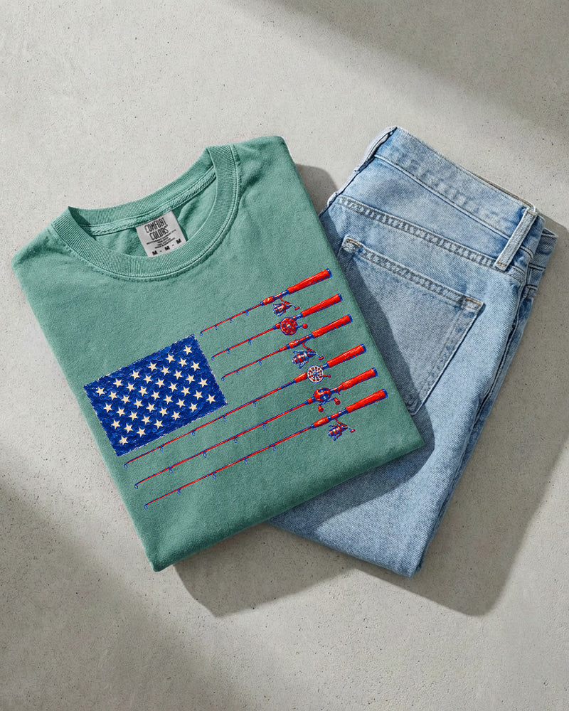 USA America Fishing Comfort Colors T Shirt - 4th of July, Memorial day, Veterans day gift for dad