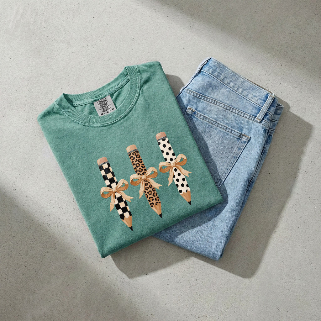 Teacher Pencils Plaid Dot Leopard Comfort Colors Garment-Dyed T-Shirt
