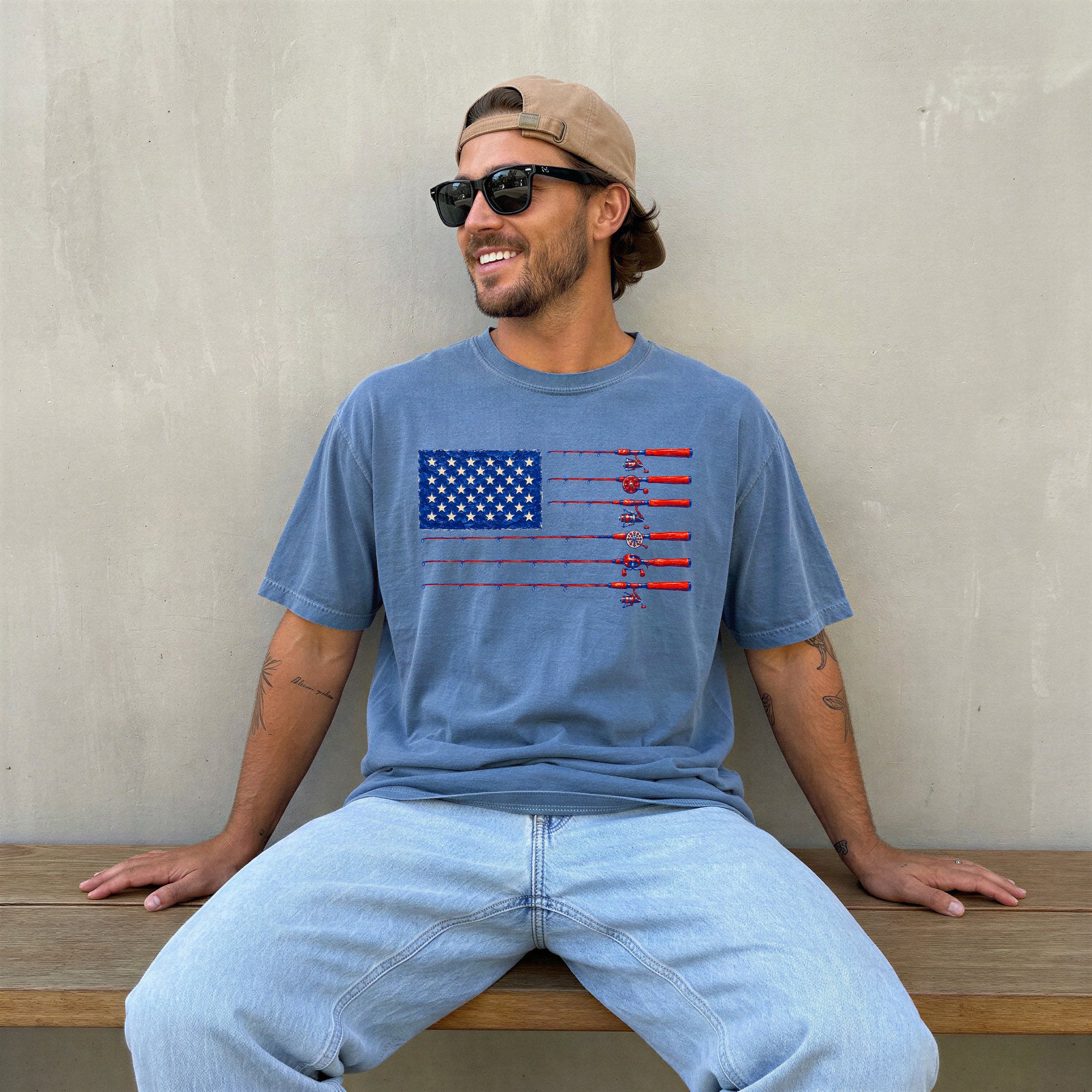 USA America Fishing Comfort Colors T Shirt - 4th of July, Memorial day, Veterans day gift for dad