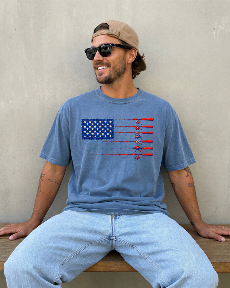 USA America Fishing Comfort Colors T Shirt - 4th of July, Memorial day, Veterans day gift for dad