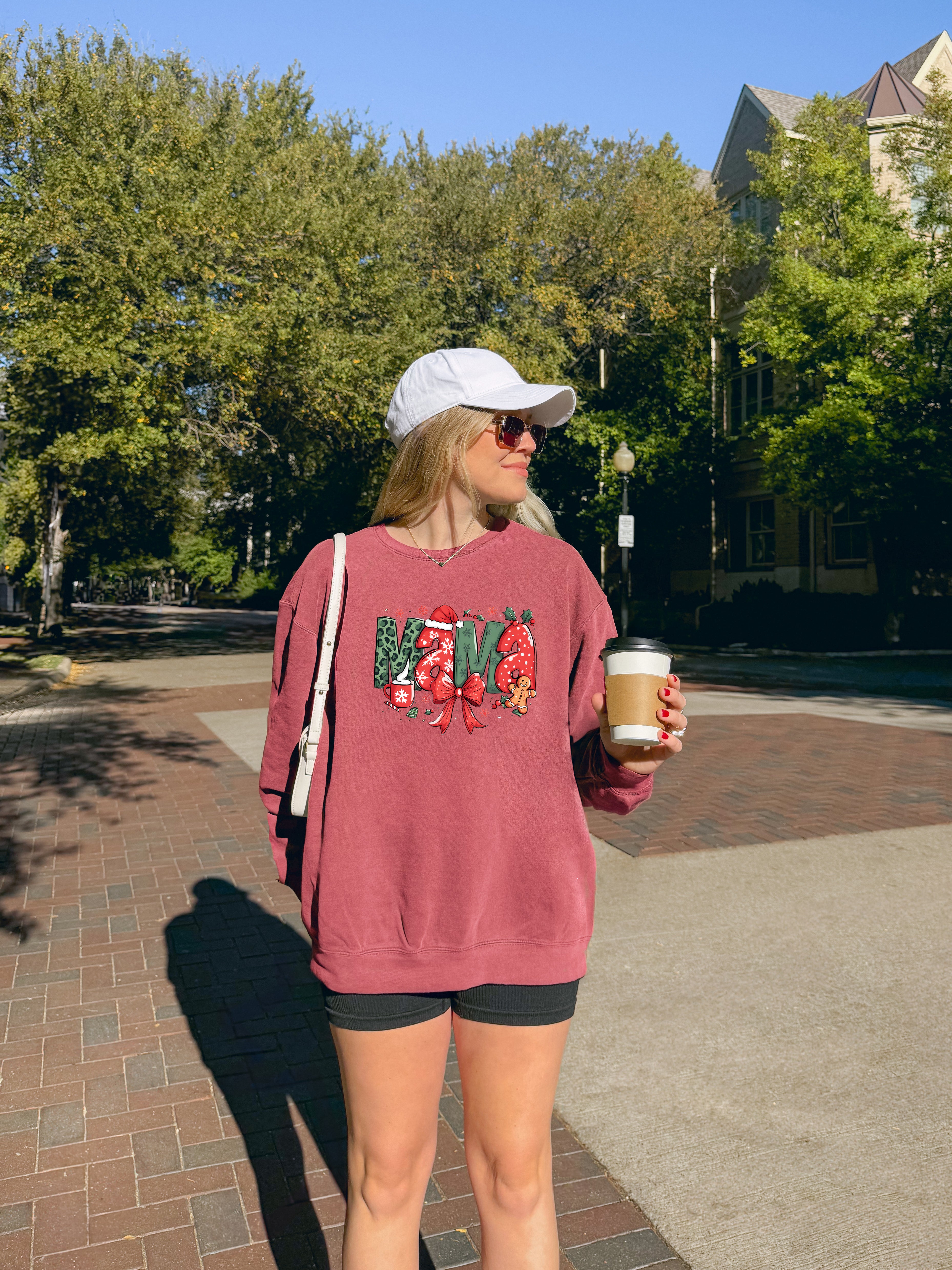 Mama Christmas Theme Garment Dyed Comfort Colors Sweatshirt