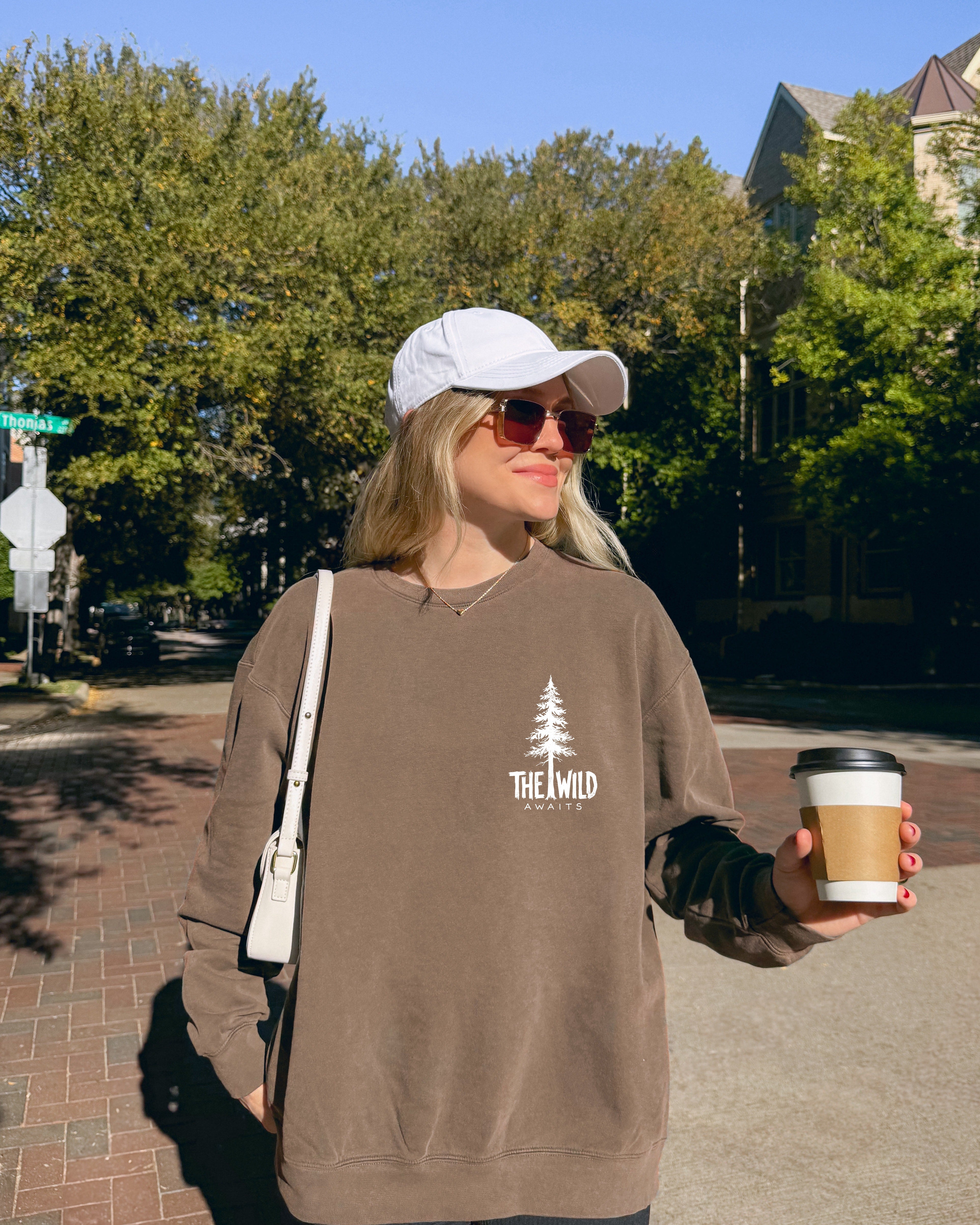 The Wild Awaits Mountain Nature Comfort Colors Garment-Dyed 100% Cotton Lightweight Sweatshirt – Camping & Hiking Outdoor Graphic