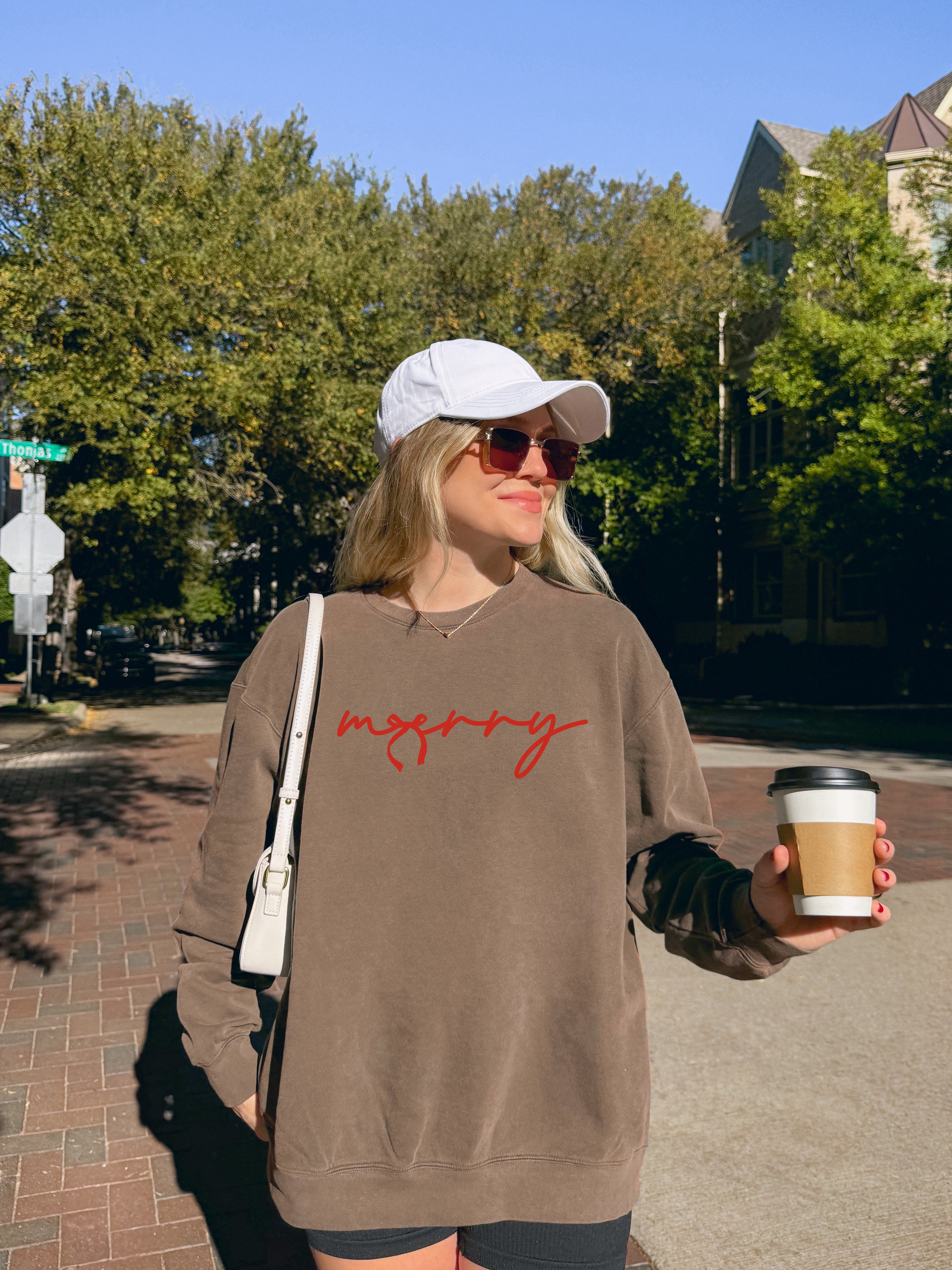 Merry Red Ribbon Christmas Merry Christmas Holiday Winter Fall Inspirational Garment Dyed Comfort Colors Sweatshirt