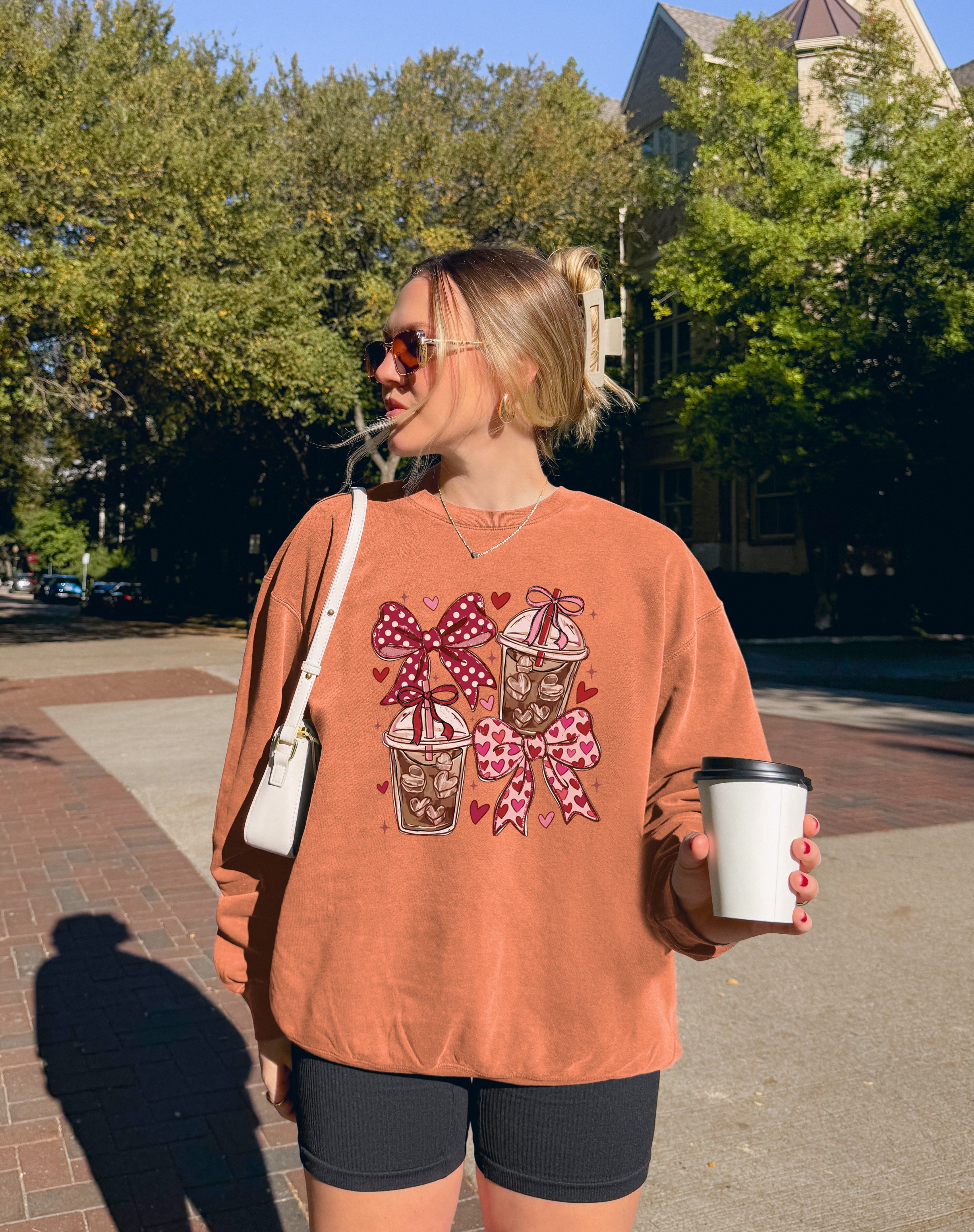Coffee Iced Lattee Valentine's Day Garment Dyed Comfort Colors Sweatshirt
