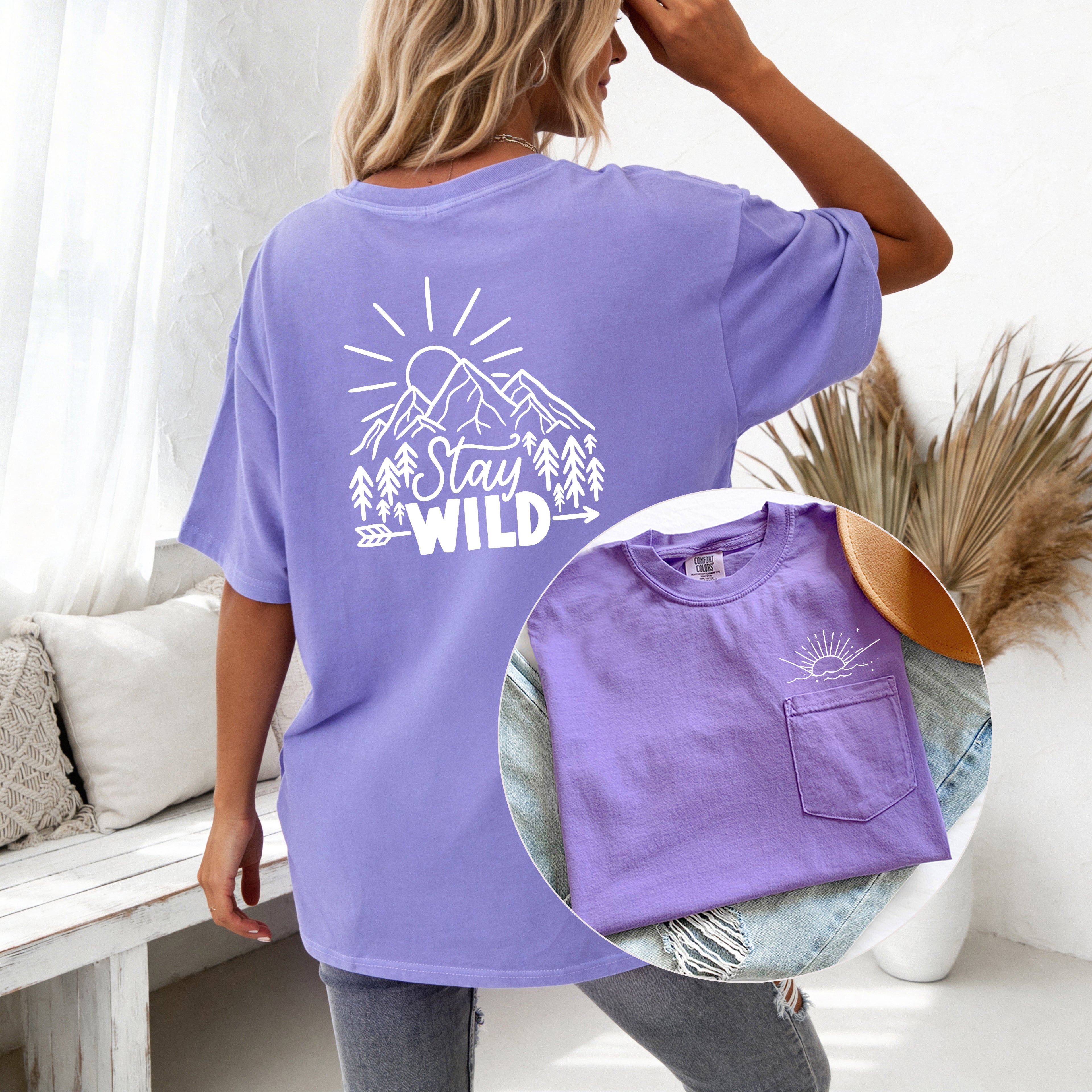 Stay Wild Sun Lake Comfort Colors Pocket T-Shirt – Nature Camping Outdoor Graphic Tee