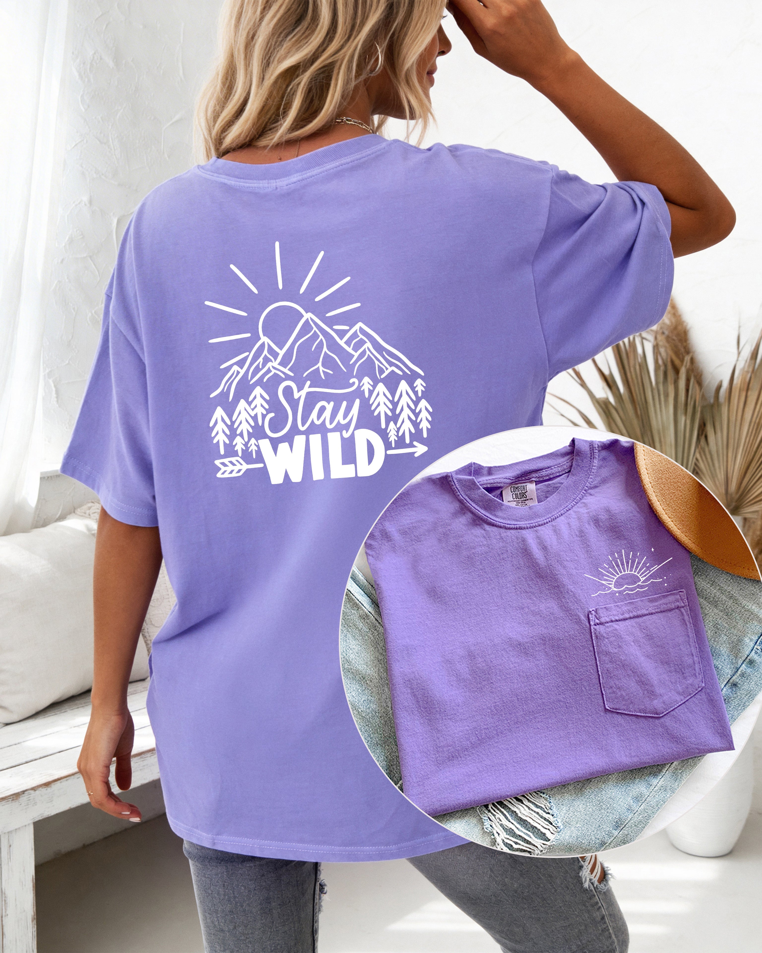 Stay Wild Sun Lake Comfort Colors Pocket T-Shirt – Nature Camping Outdoor Graphic Tee