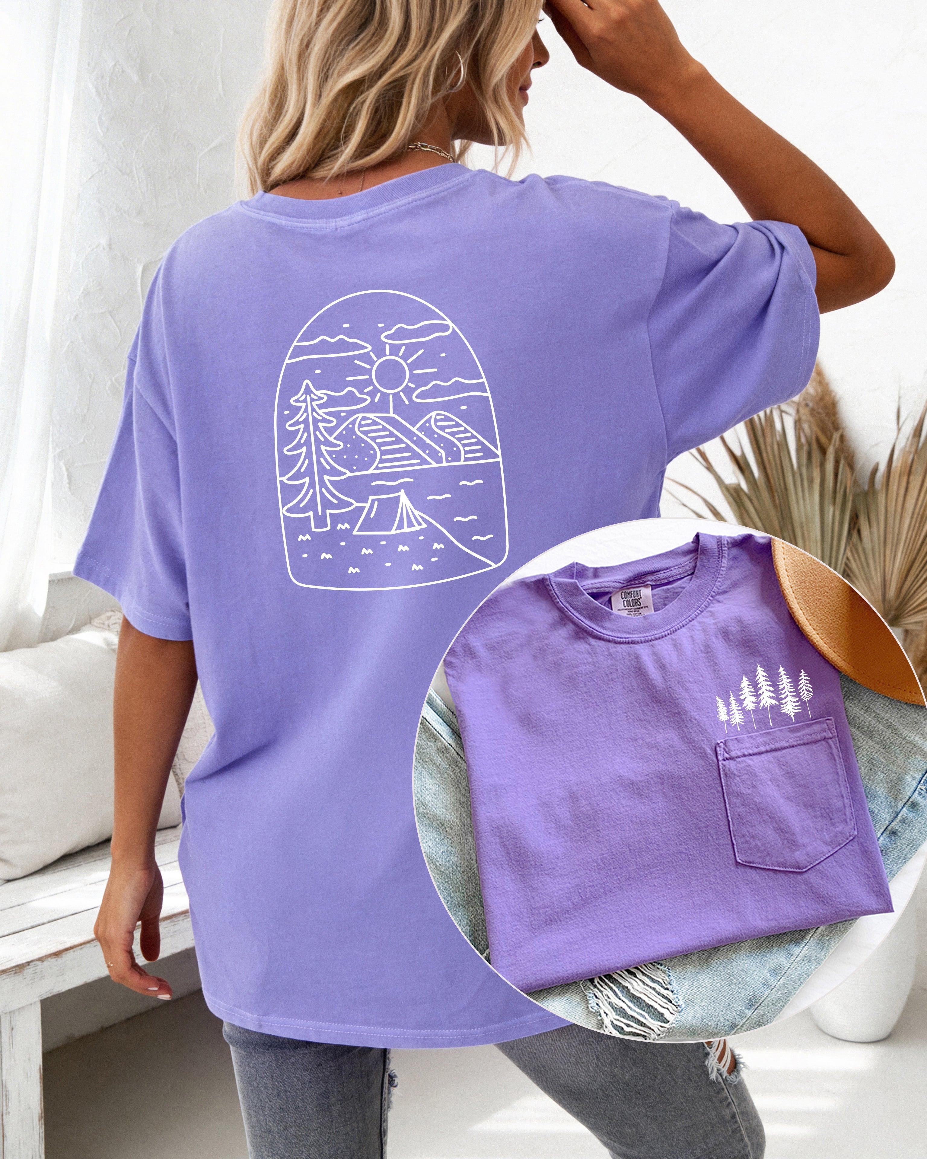 Camping Nature 100% cotton Comfort Colors Pocket T-Shirt – Outdoor Graphic Tee