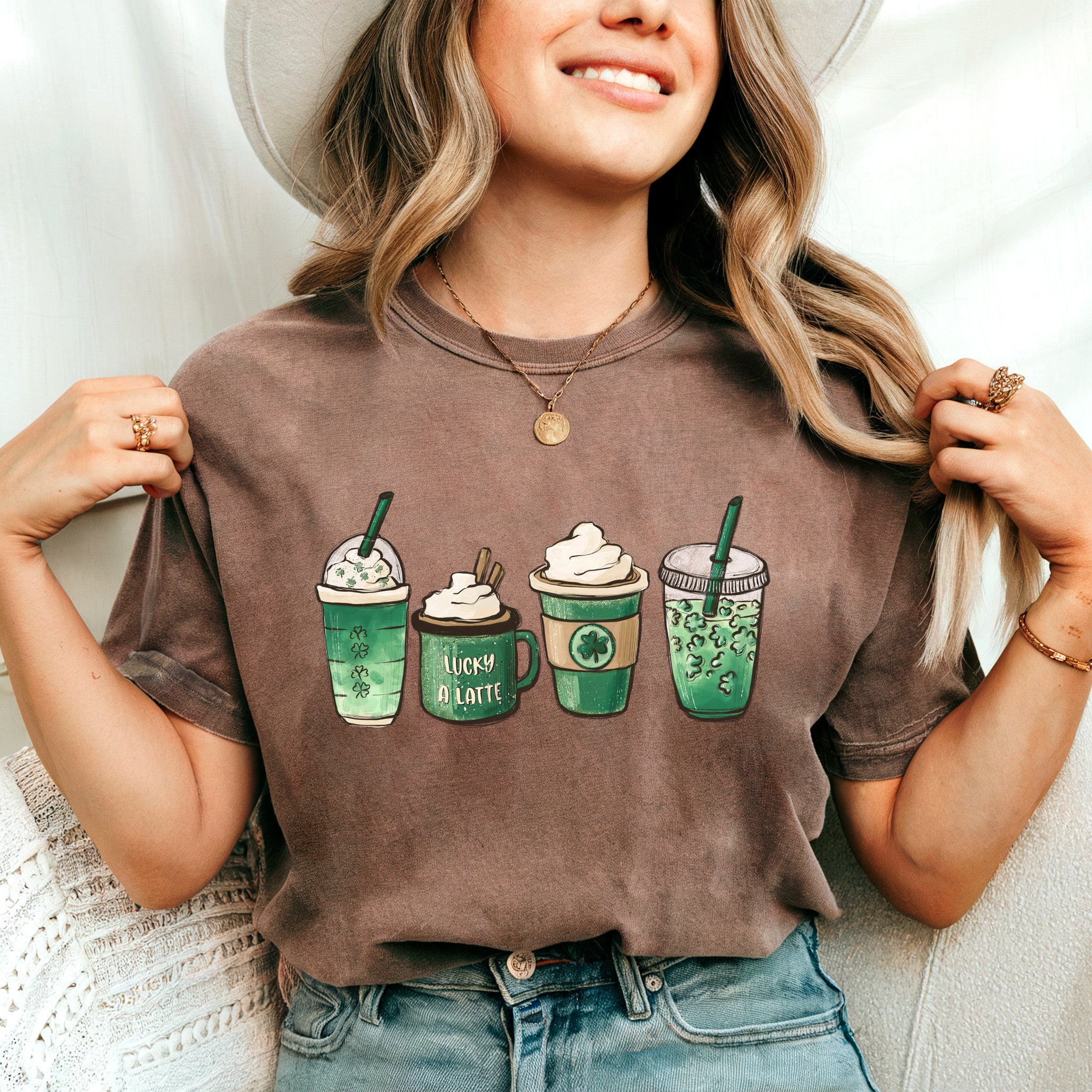 St. Patrick's day Lucky Latte Shamrock Matcha Coffee Comfort Colors T Shirt