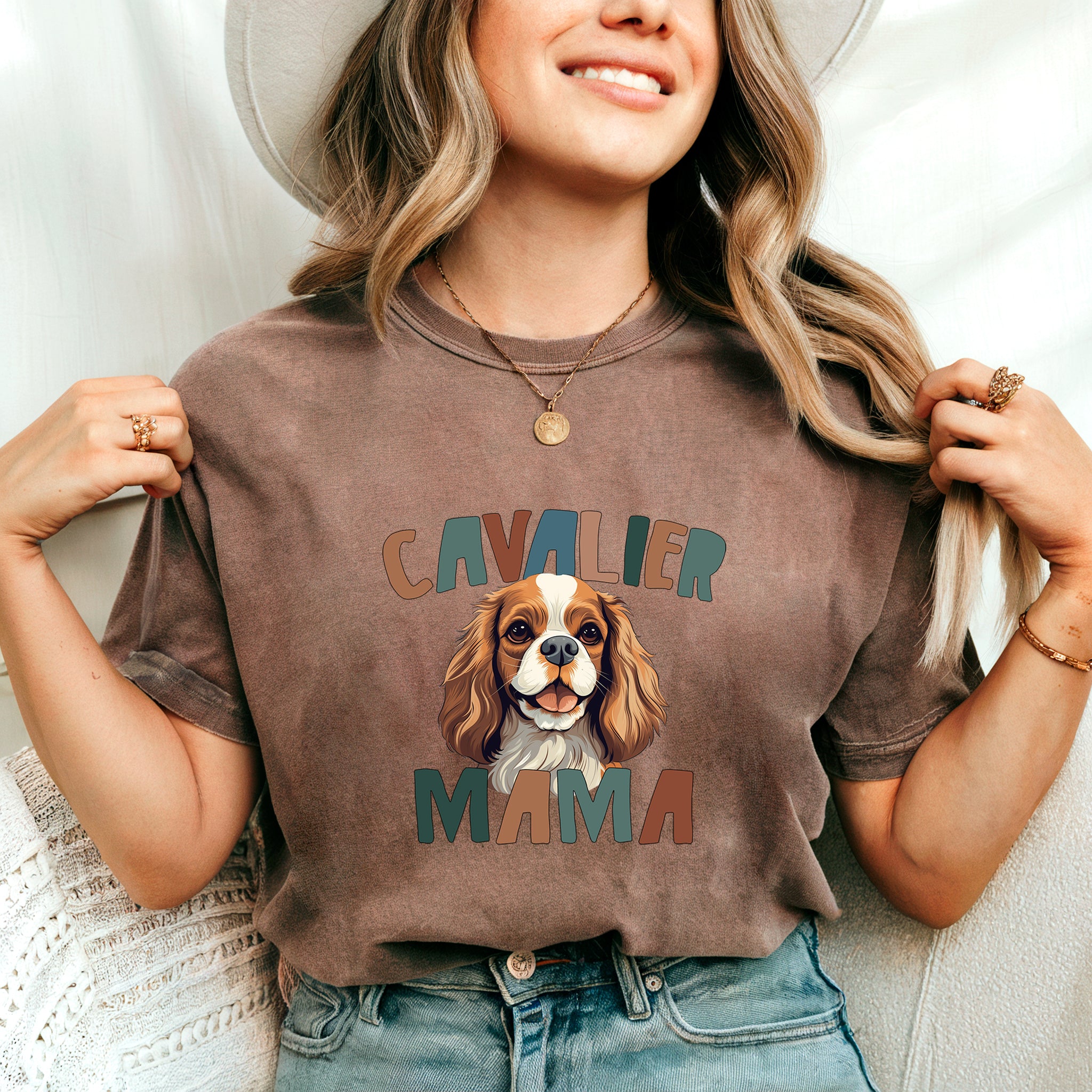 Cavalier King Charles Spaniel Dog Mom Comfort Fall Colors Garment Dyed T Shirt (Color)