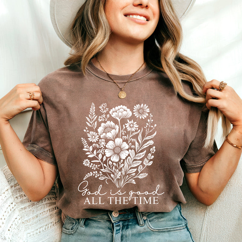 God is good all the time Flower Botanical Comfort Colors T Shirt