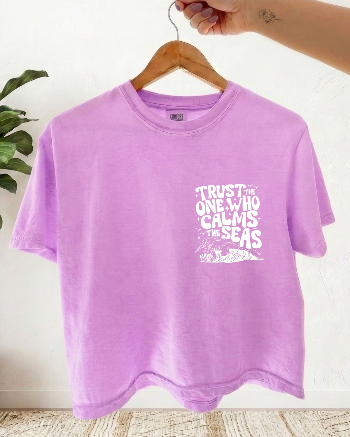 Trust The One Who Calms The Sea Christian Cropped Comfort Colors Tee for Women