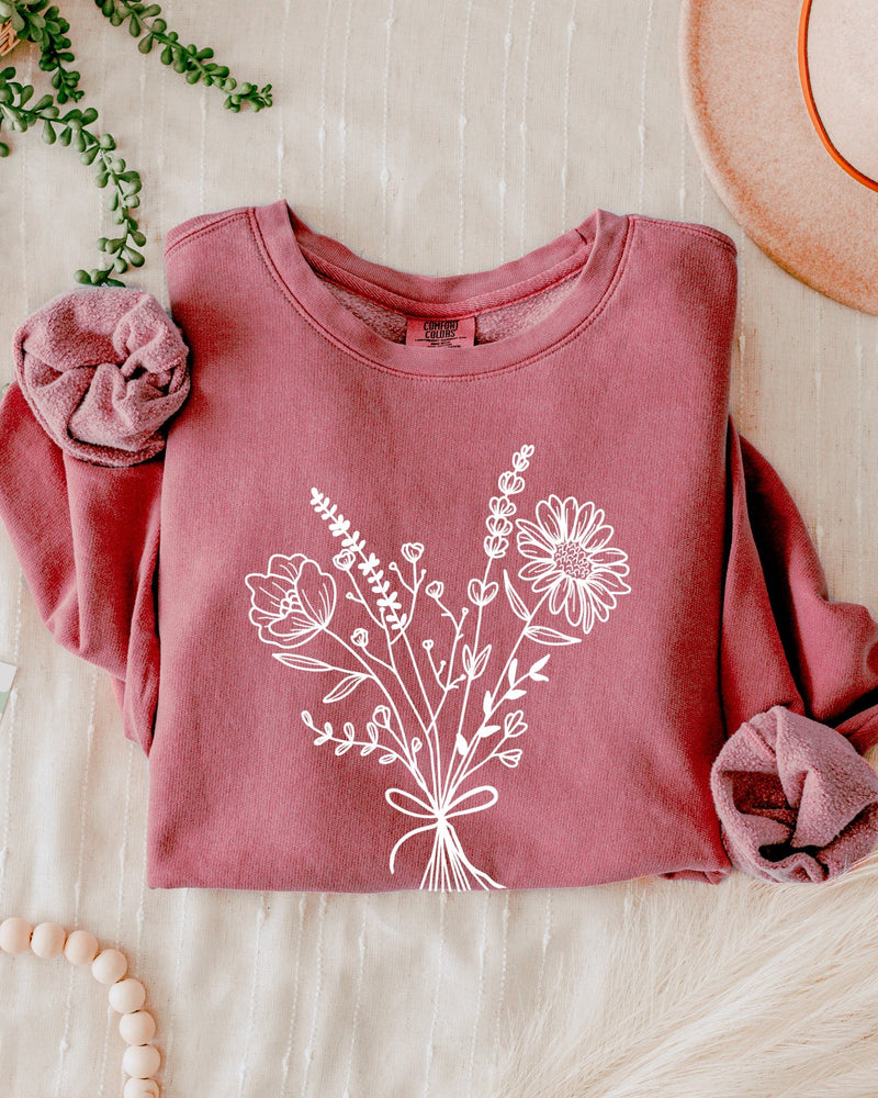 Botanical Floral Bouquet Comfort Colors Sweatshirt, Wildflower Gift for Women