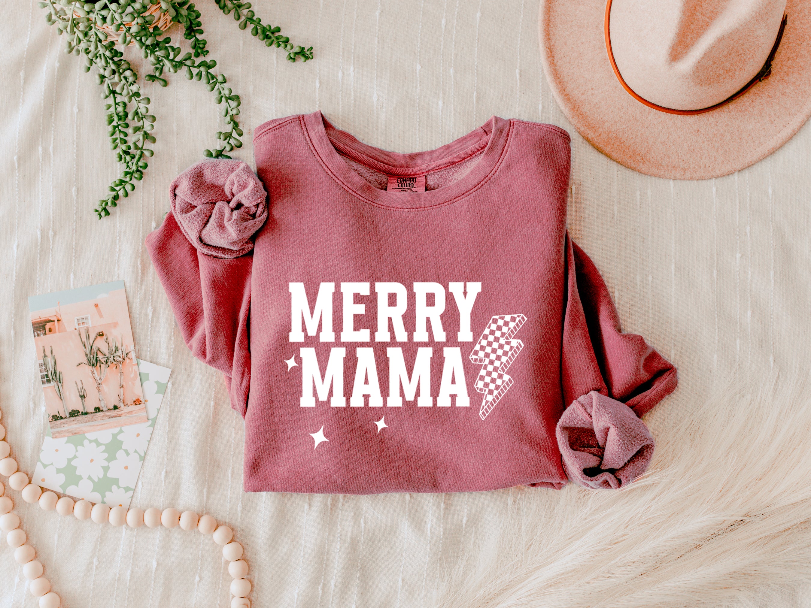 Merry Christmas Mama Winter Holiday Fall Autumn Inspirational Garment Dyed Comfort Colors Sweatshirt