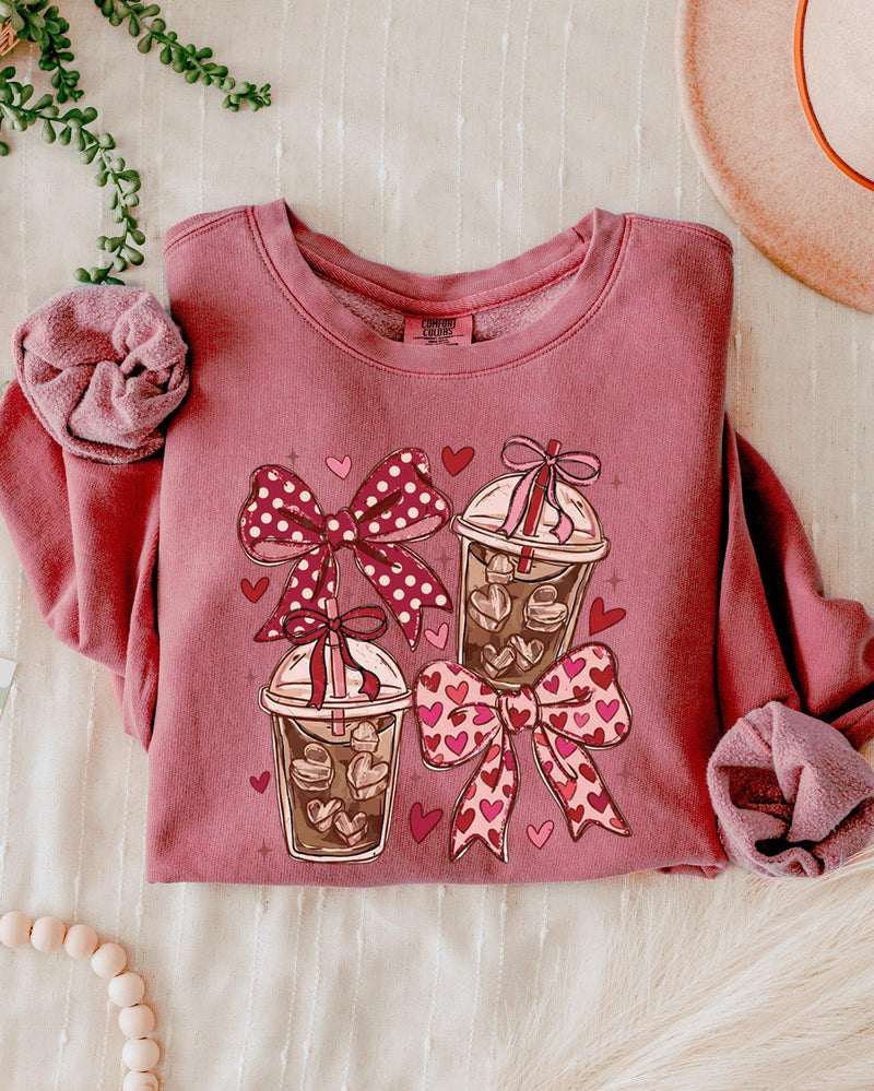 Coffee Iced Lattee Valentine's Day Garment Dyed Comfort Colors Sweatshirt
