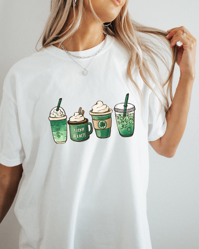St. Patrick's day Lucky Latte Shamrock Matcha Coffee Comfort Colors T Shirt