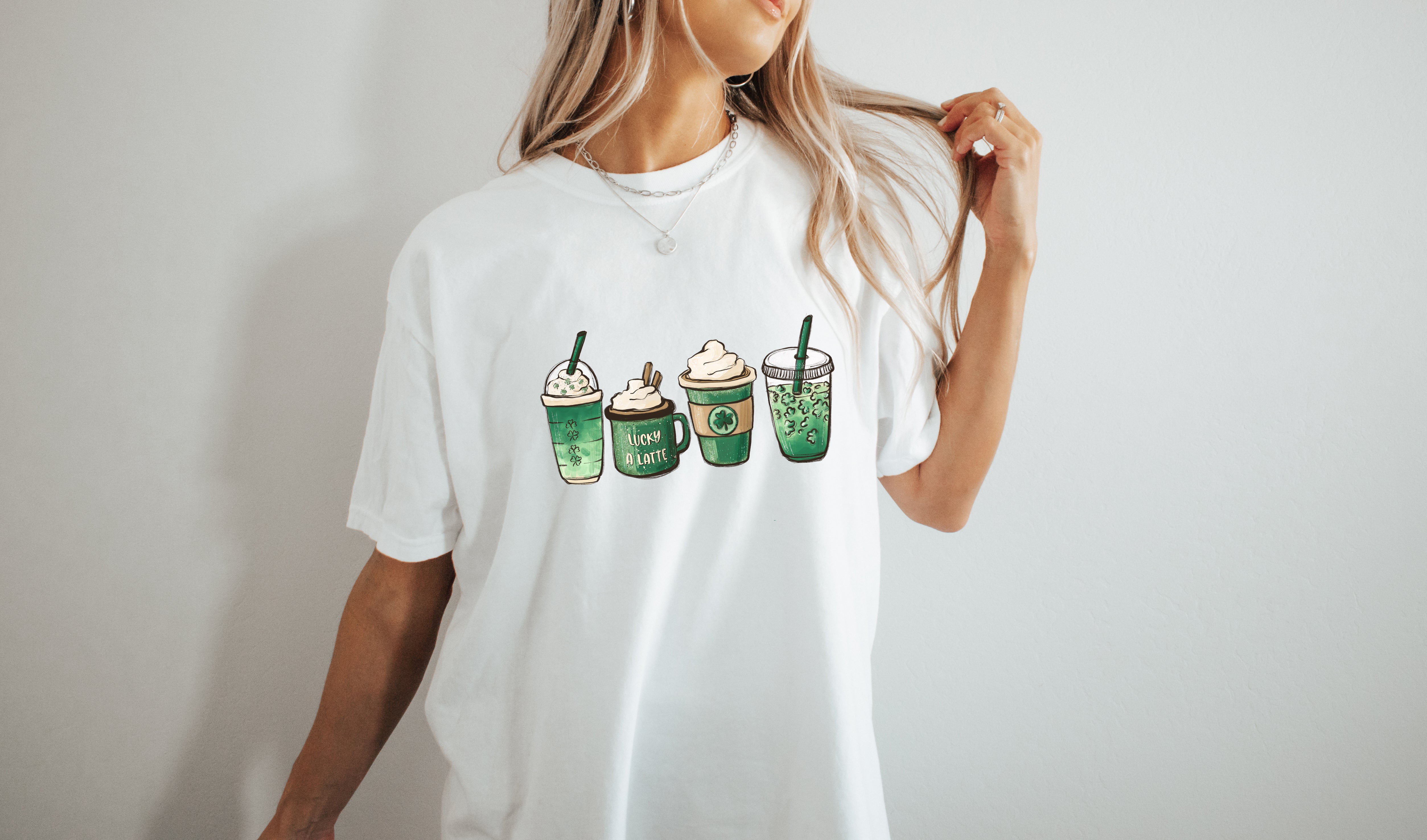 St. Patrick's day Lucky Latte Shamrock Matcha Coffee Comfort Colors T Shirt