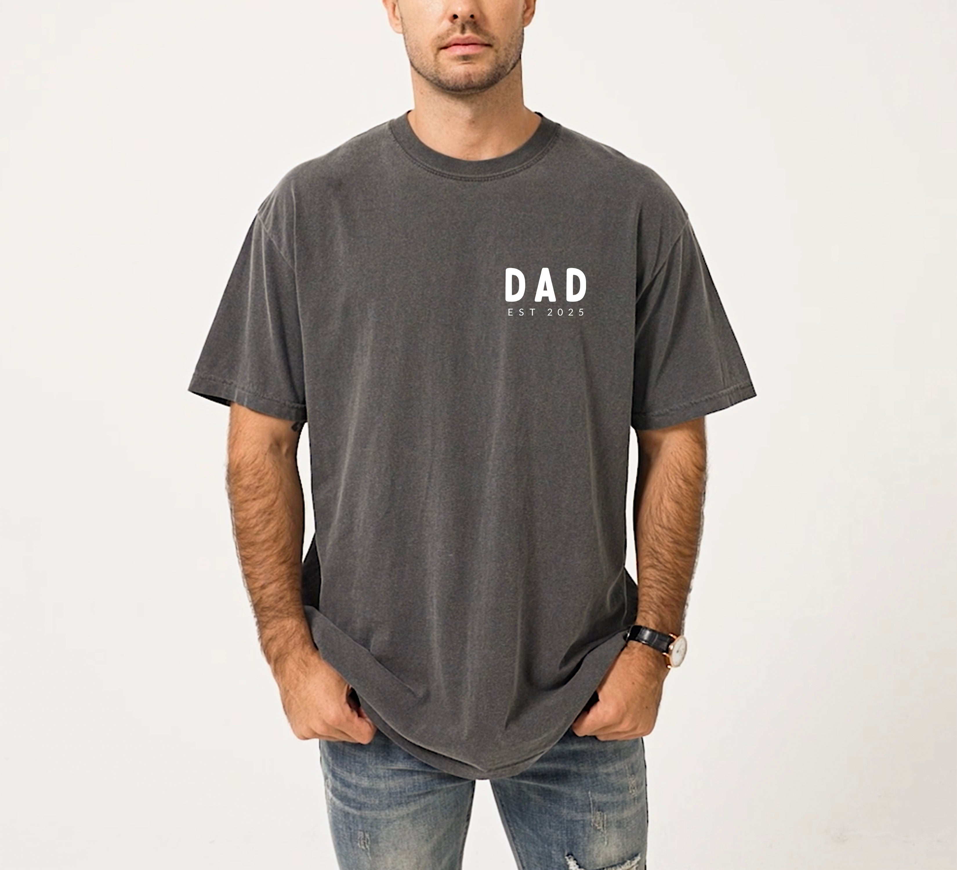 Dad Personalized est year Comfort Colors T Shirt (cali left chest) (Copy)