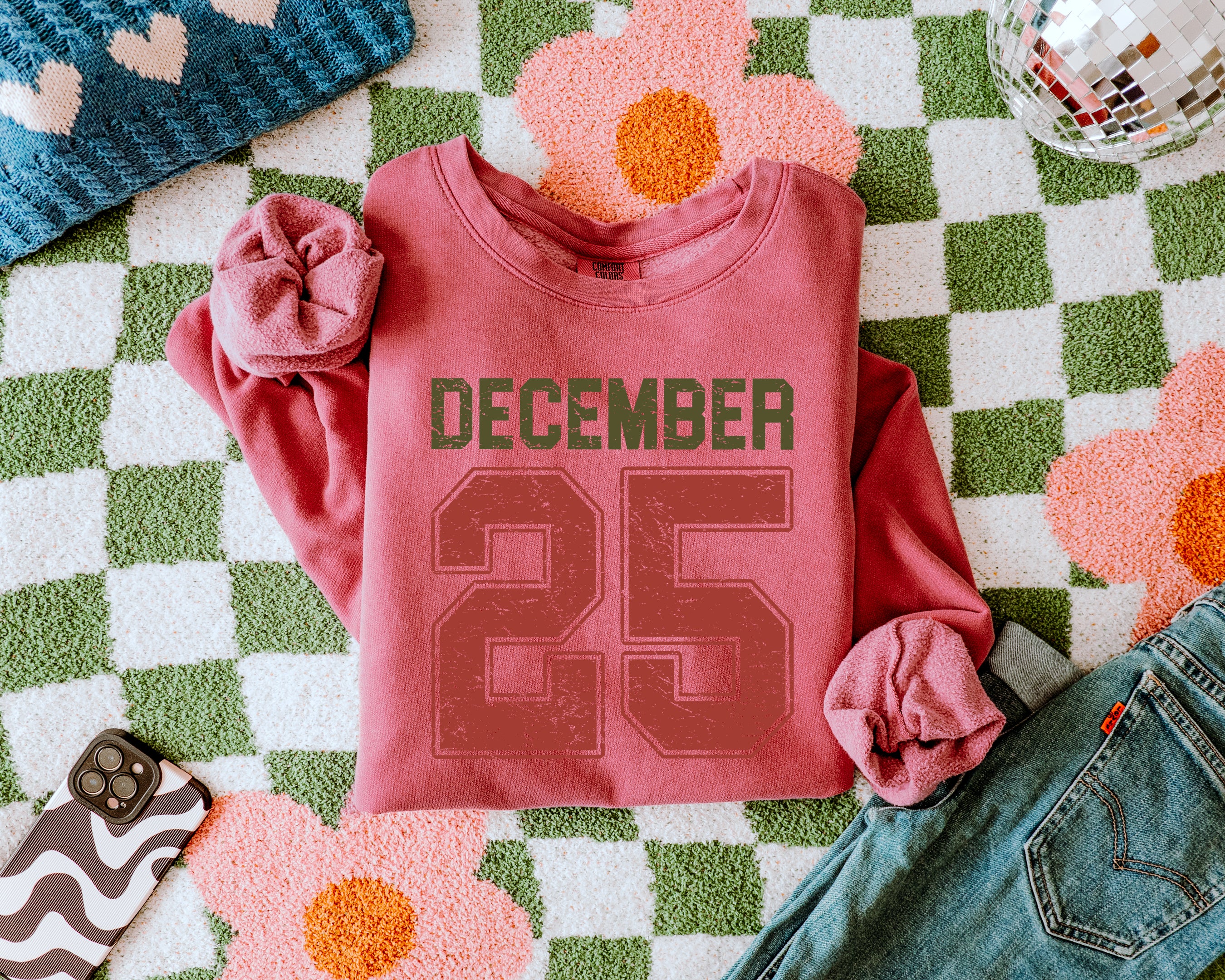 December 25 Christmas Holiday Winter Garment Dyed Comfort Colors Sweatshirt